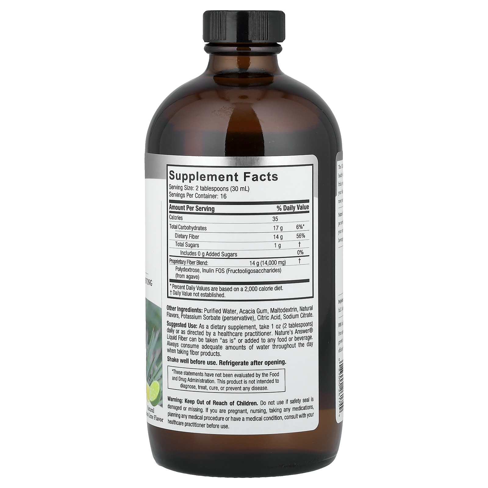 Liquid Fiber, Natural Lemon-Lime , 16 fl oz (480 ml)