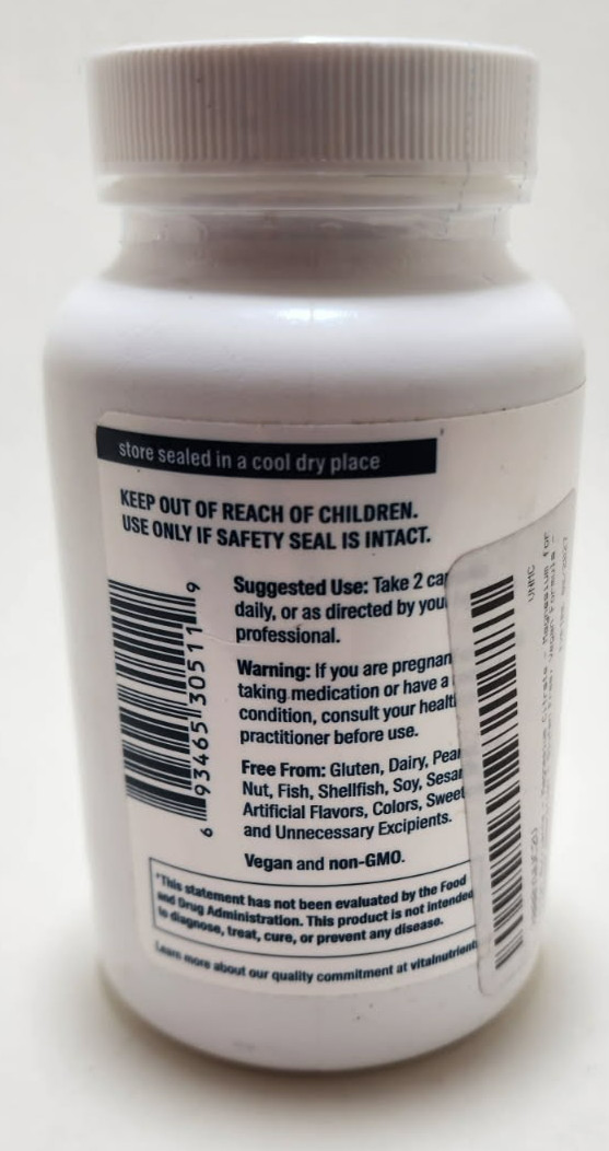 Vital Nutrients Magnesium Citrate 100 Vegan Capsules