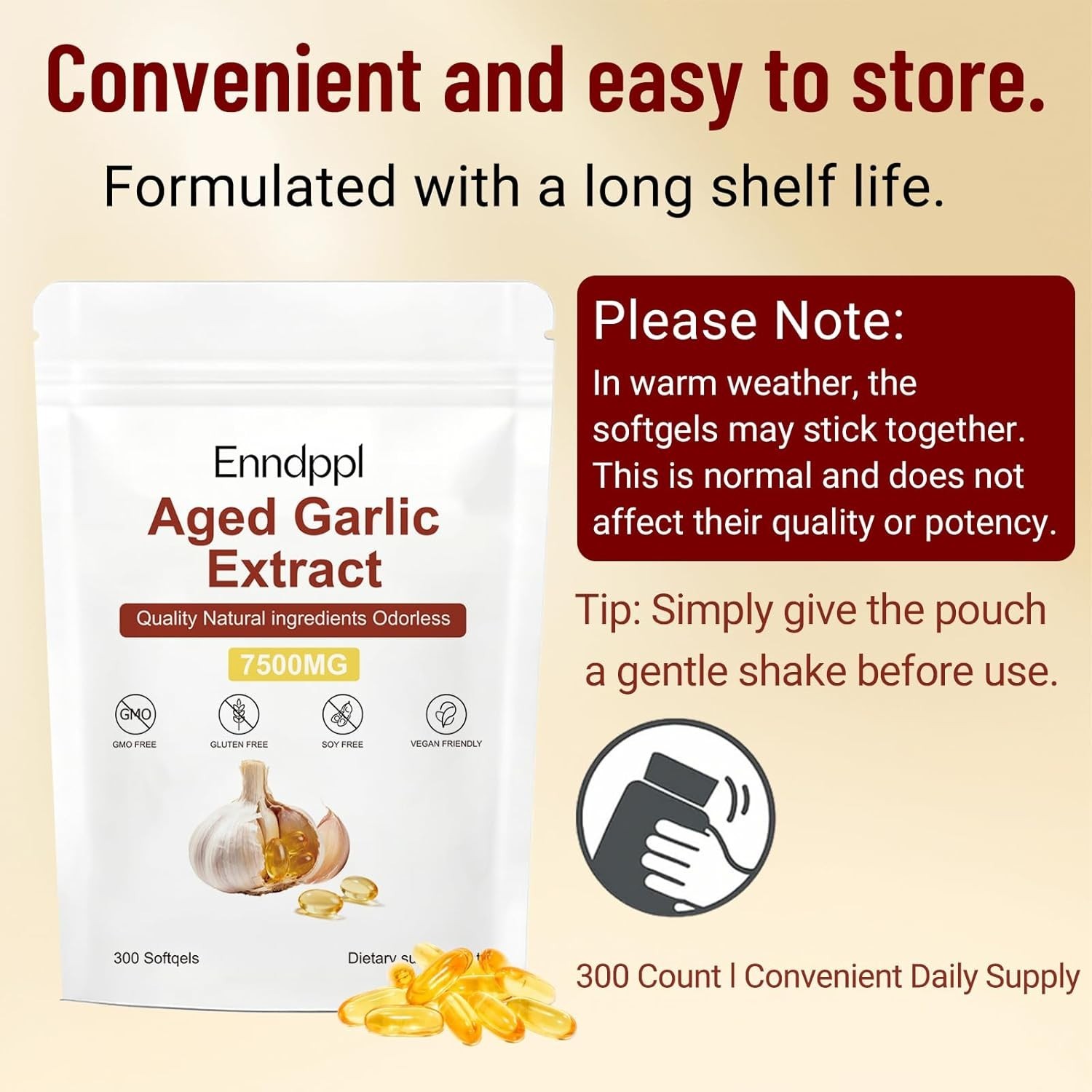 Odorless Garlic 7500mg Per Servings, 300 Softgels | 2 Years Aged Garlic Extra…