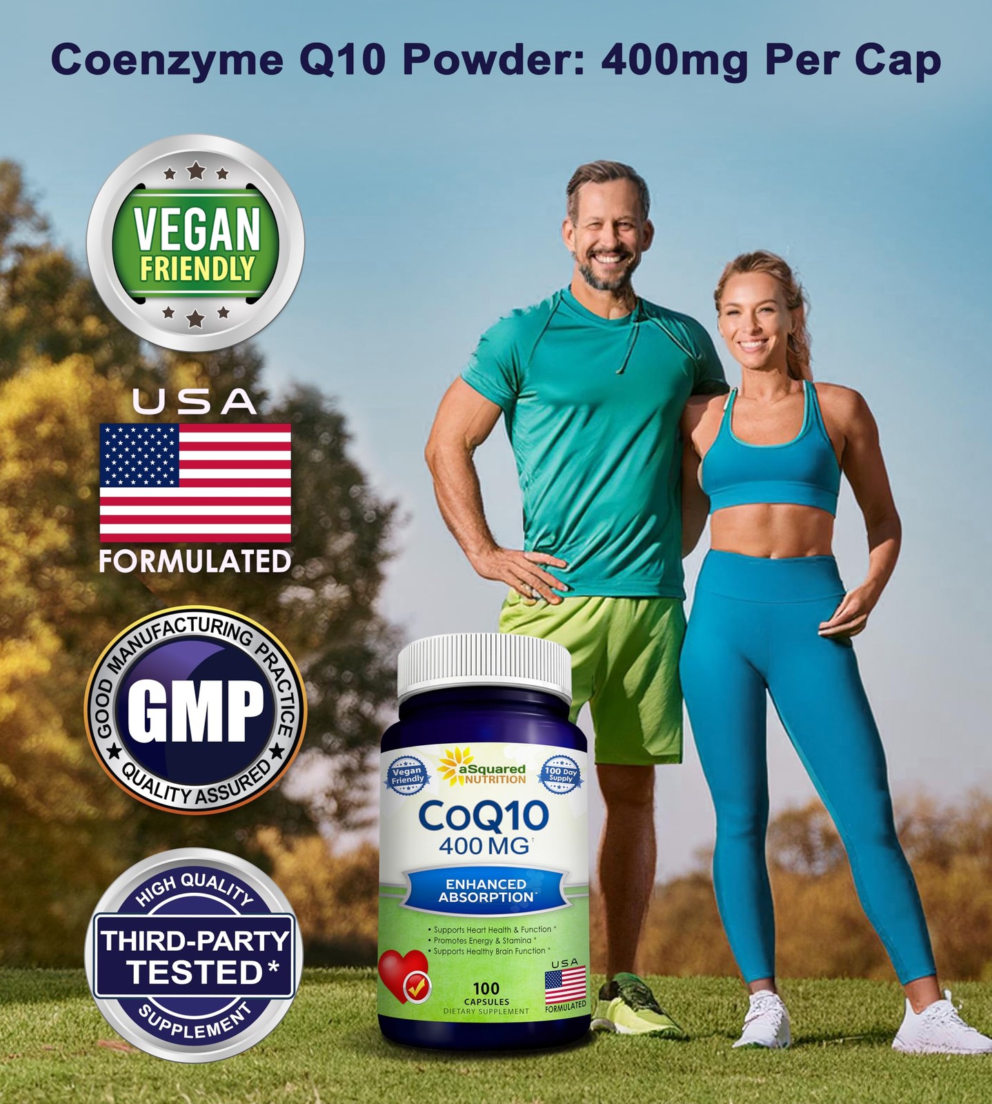 aSquared Nutrition CoQ10 (400mg Max Strength, 100 100 Count (Pack of 1)
