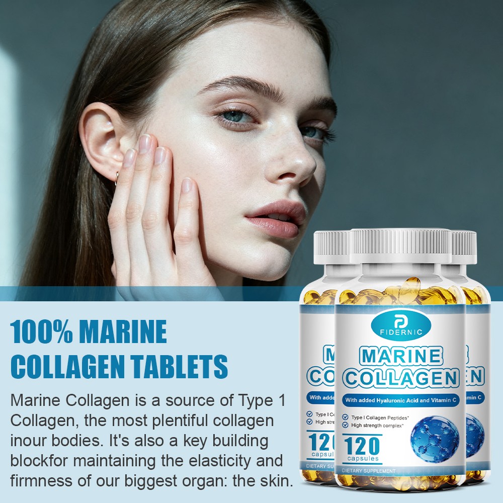 Marine Collagen 1300mg With added Hyaluronic Acid and Vitamin C，120 capusles