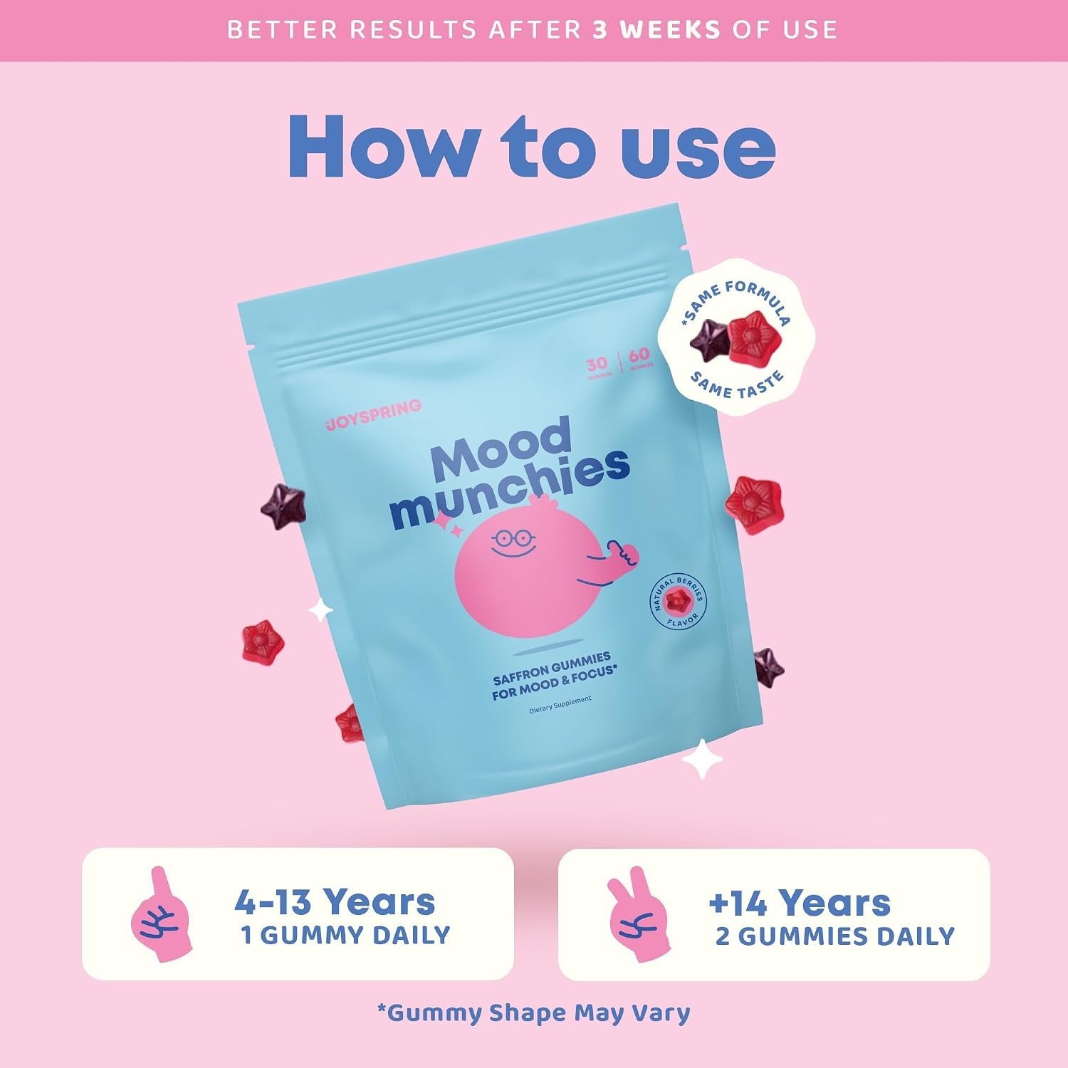 JoySpring 1 Mood Munchies Saffron Gummies for Kids | Saffron Extract Supplement