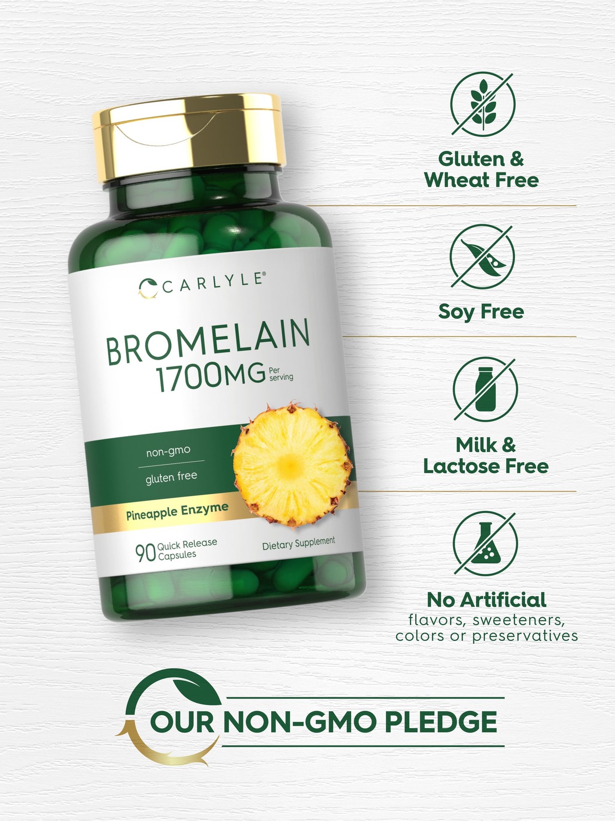 Bromelain 1700 Mg | 90 Capsules | Pineapple Enzyme Supplement | Non-Gmo, Gluten
