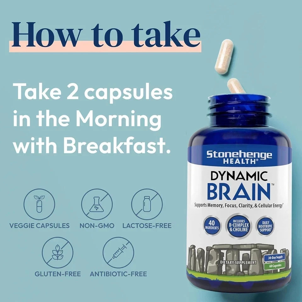 Dynamic Brain Supplement 60 Capsules–Memory Focus Clarity-Pack of 5