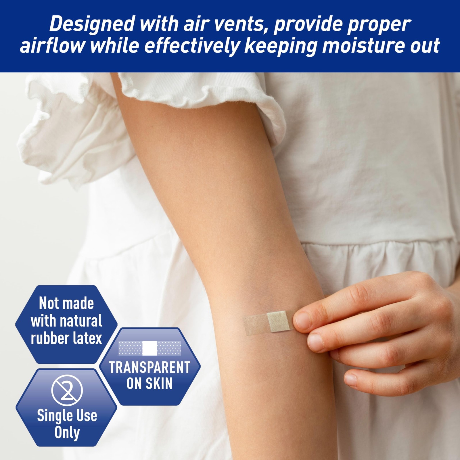 MED PRIDE Junior Strip Bandages,Hypoallergenic,Latex-Free,3/8×1.5 in,100-Ct
