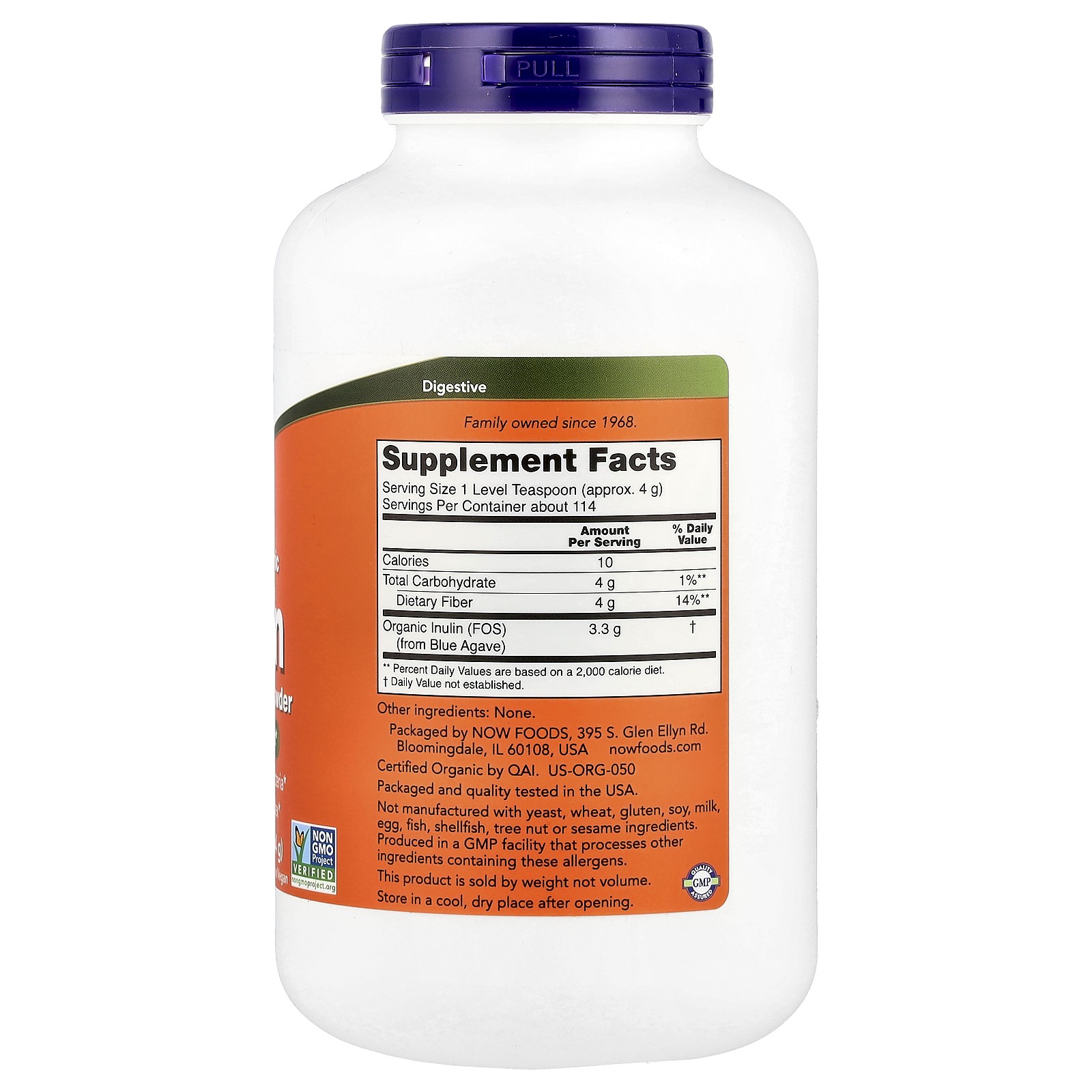 Certified Organic Inulin, Prebiotic Pure Powder, 1 lb (454 g)