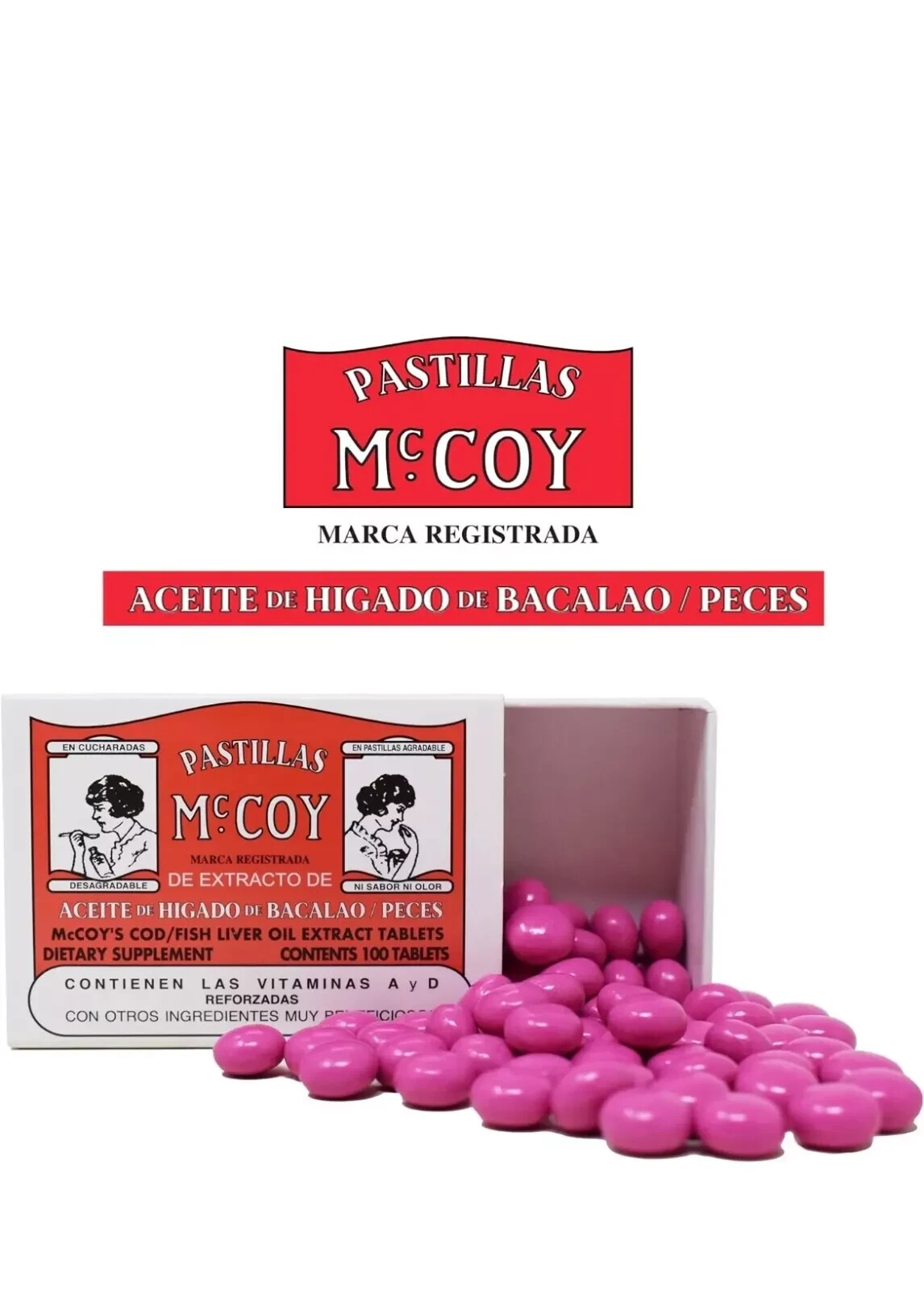 Pastillas Mc Coy Cod/Fish Liver Oil Extract. 100 tablet 2 Pack