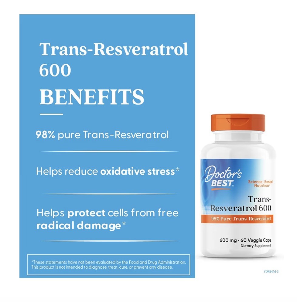Doctor’s Best Trans-Resveratrol 600 600mg 60ct Veggie Caps Exp: 1/2028