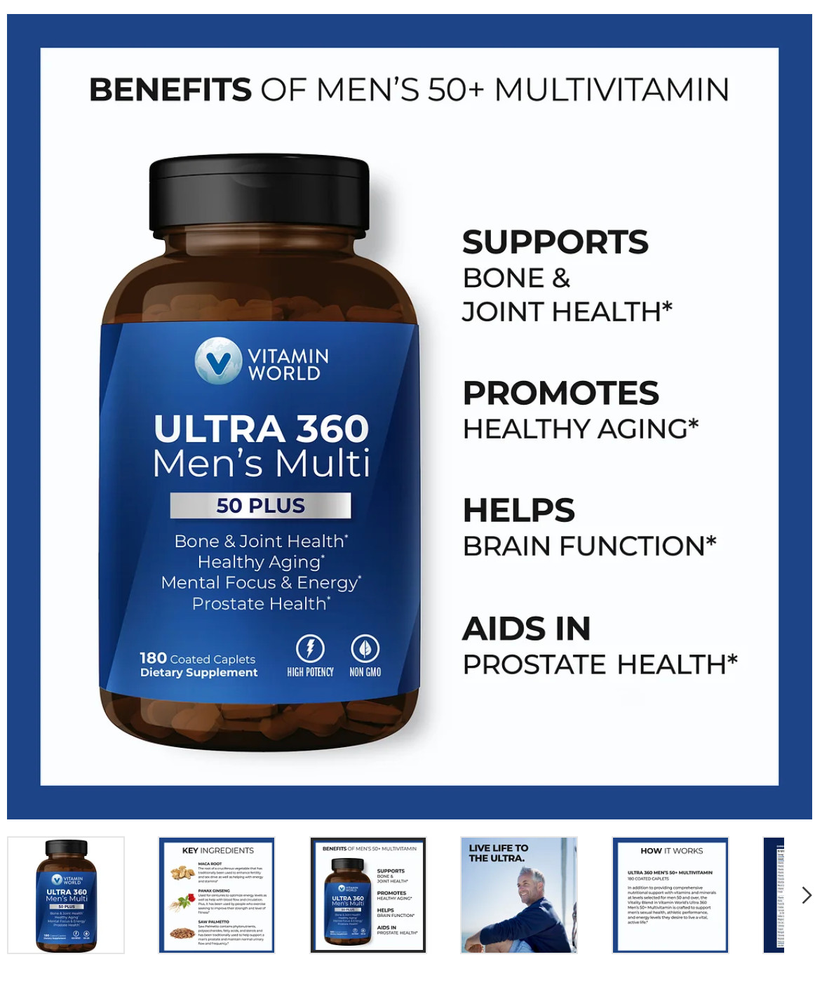 Vitamin World ULTRA 360 Men’s Multi 50+ 90 caplets EXP. 01/2028