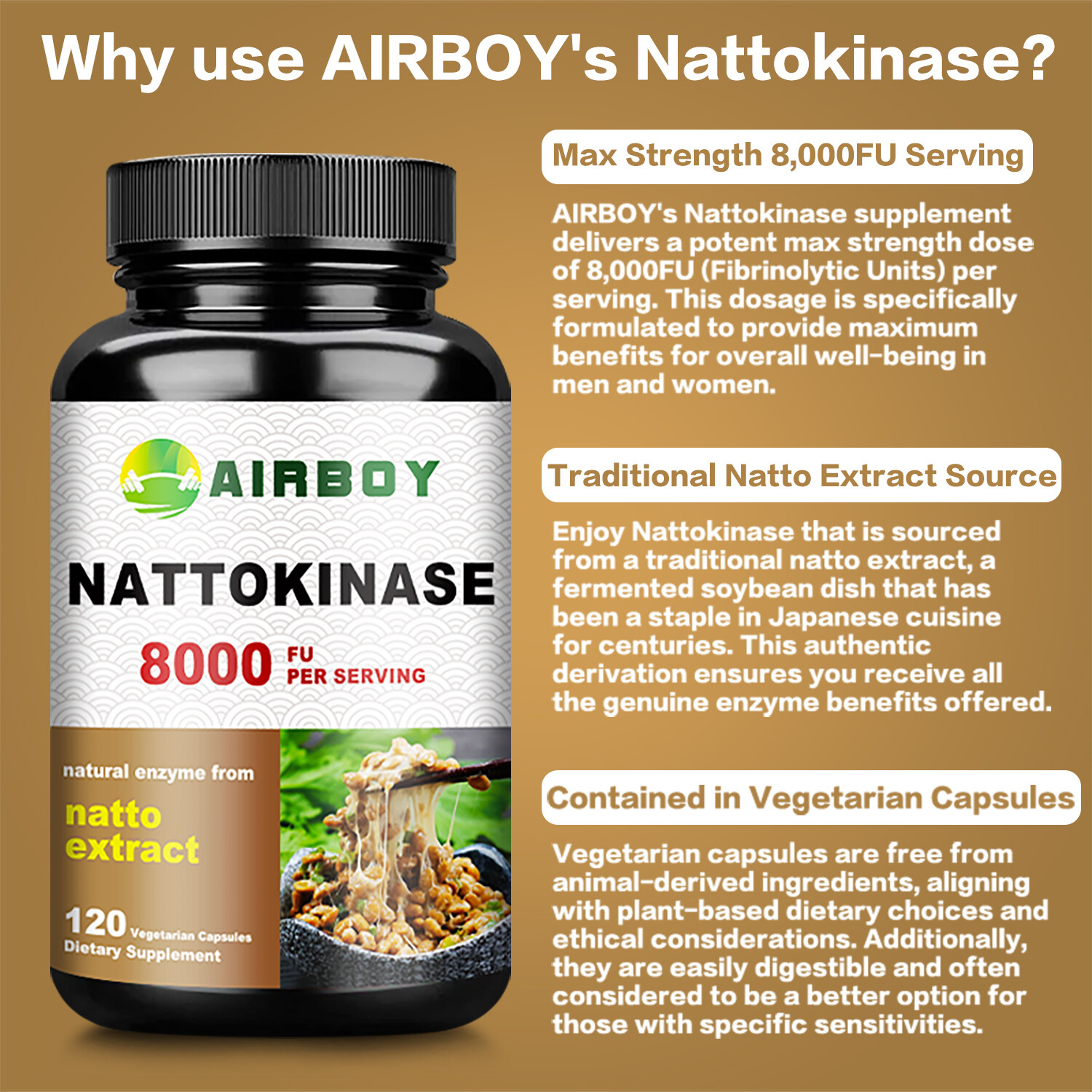 Nattokinase 8000FU – Heart Health Supplement, Circulatory Health, Non-GMO