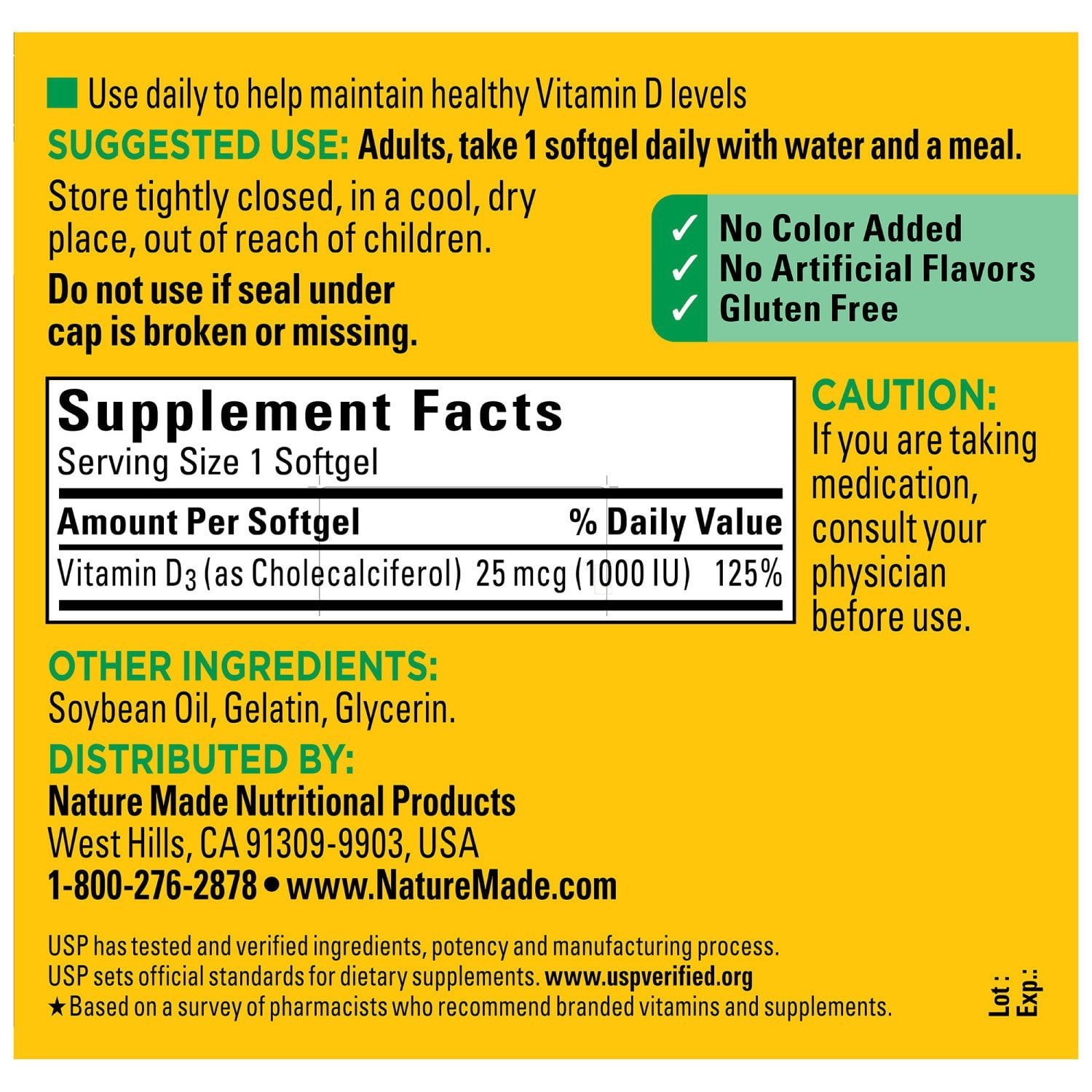 Nature Made Vitamin D 1000 IU Softgels, 650 ct.