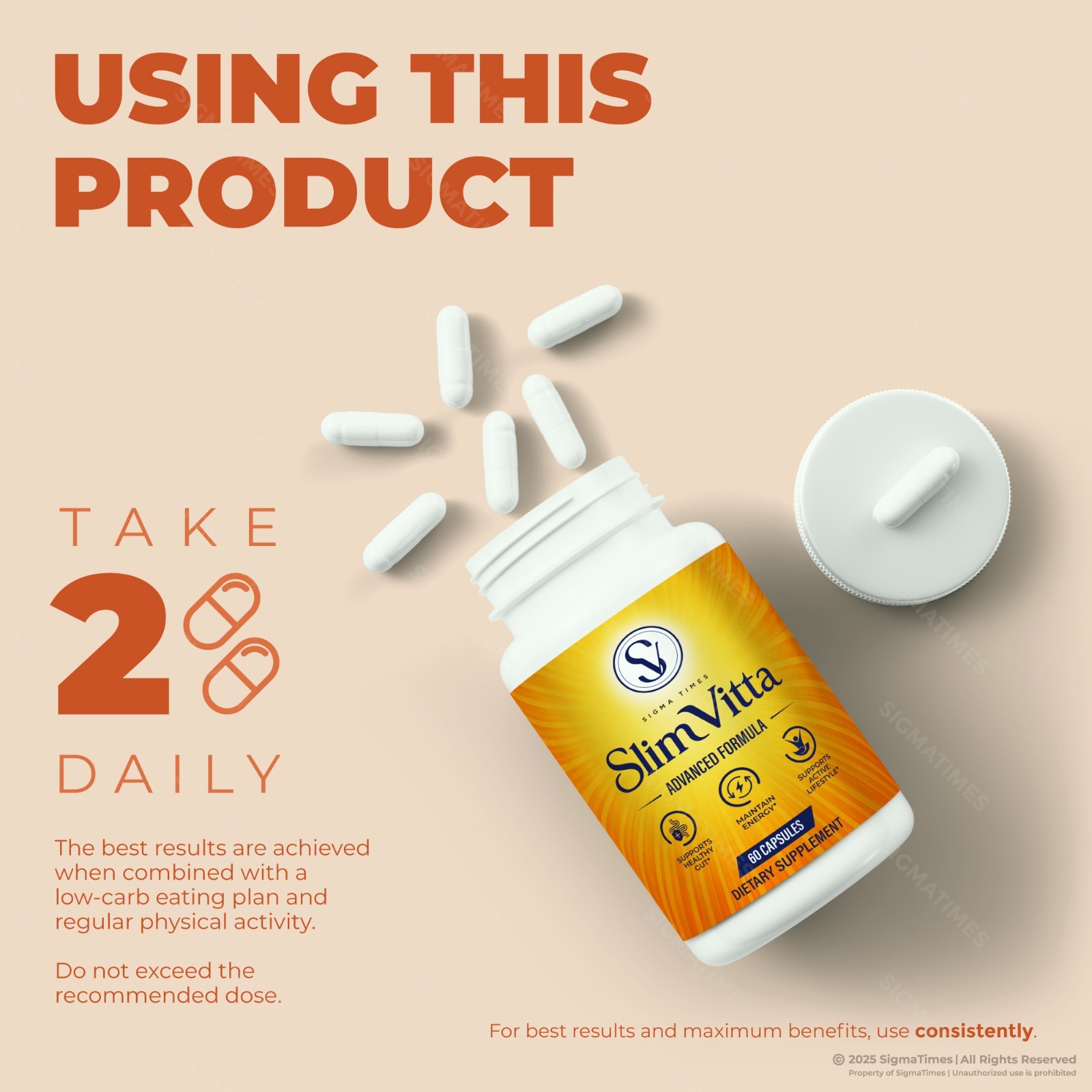 SlimVitta Capsules, Slim Vitta Supplement Pills for Natural Weight Loss 60ct