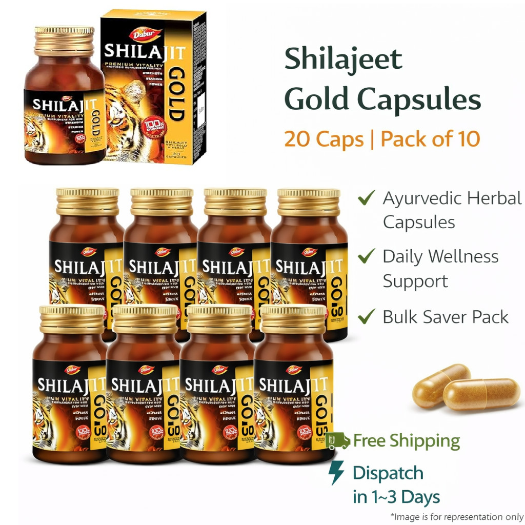 Shilajeet Go0ld Caps 20 Caps Ayurvedic Energy Stamina Support Pack 10