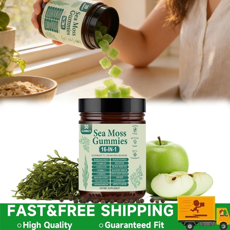 3PCS 16 IN 1 Organic Sea Moss Gummy Irishmoss Extract 6000Mg Green Apple Flavor