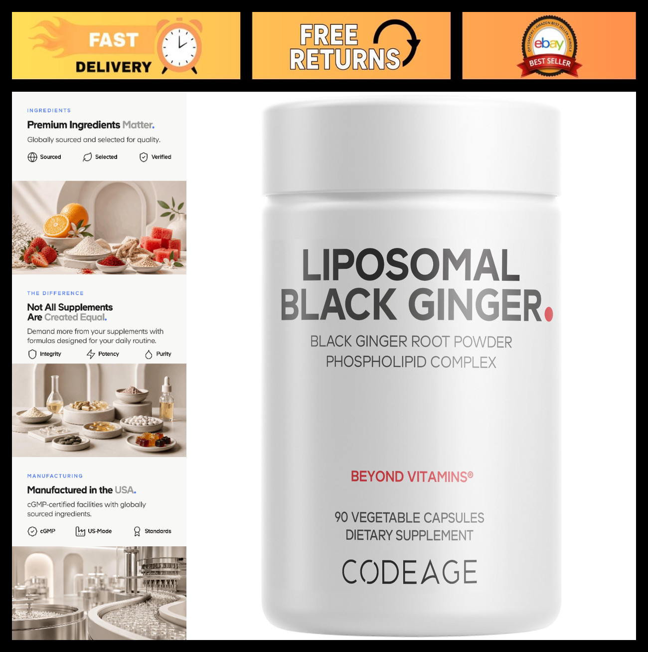 Liposomal Black Ginger 500mg Capsules – Kaempferia Parviflora, 90 Count, 3-Month