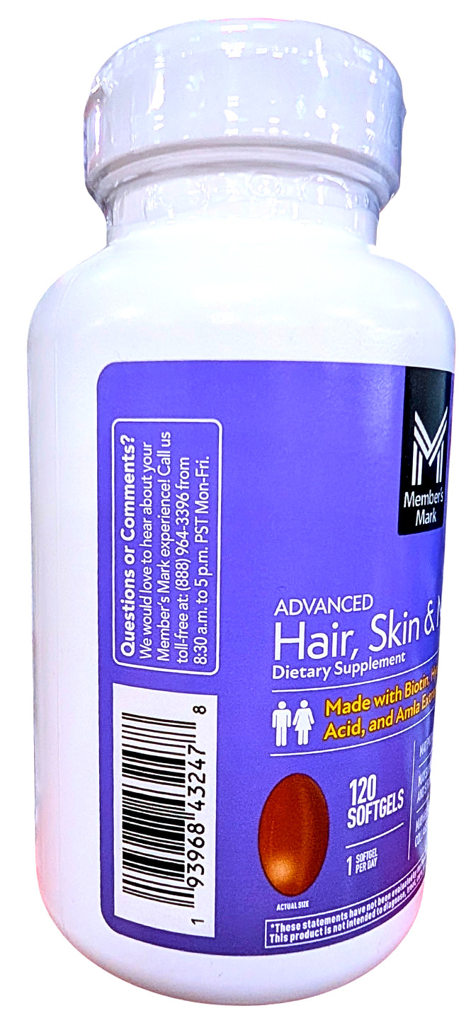Member’s Mark Advanced Hair Skin & Nails Softgels 120 Count EXP 02/2027