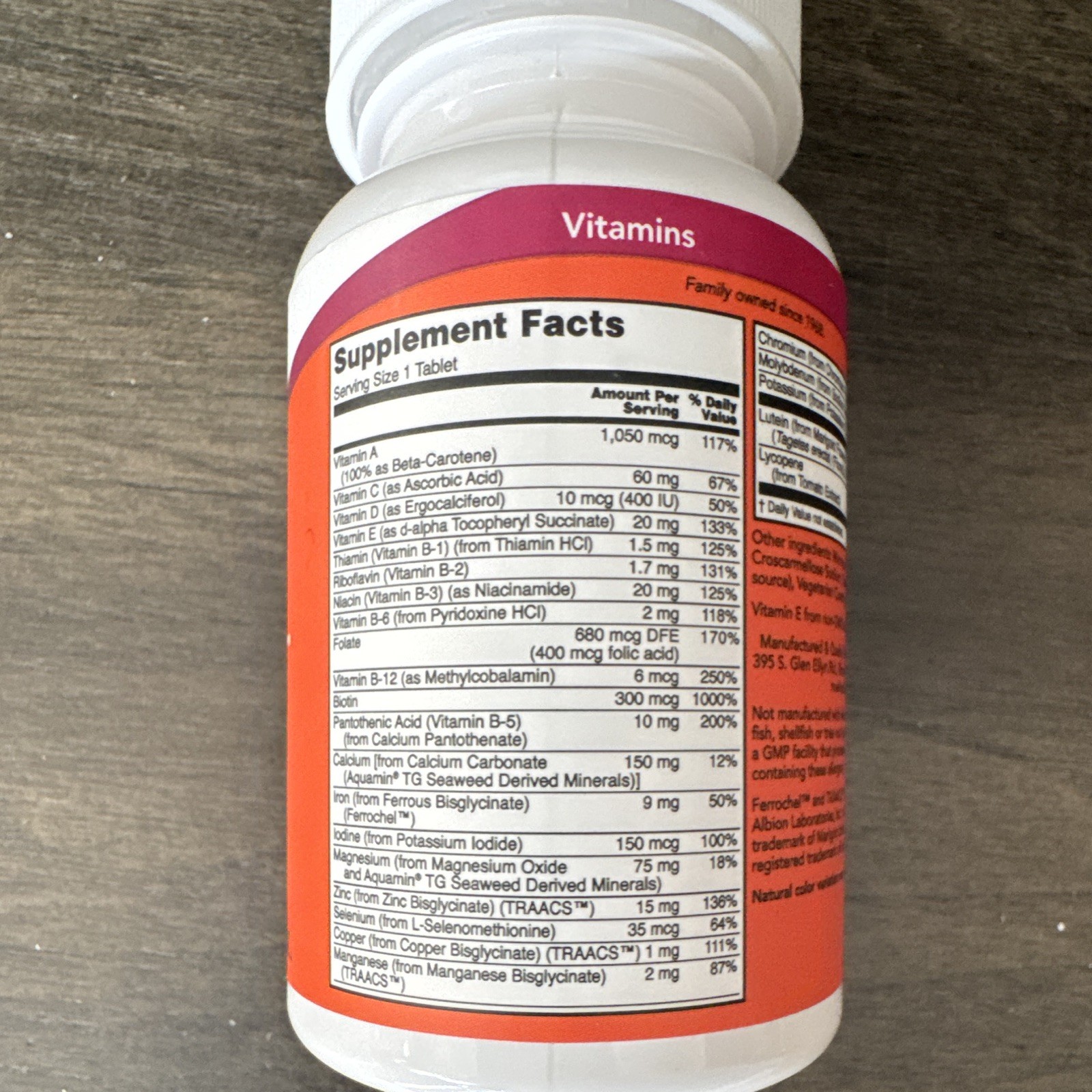 NOW Daily Vits Multivitamin & Mineral with Lutein Lycopene 100 Tablets Vegan