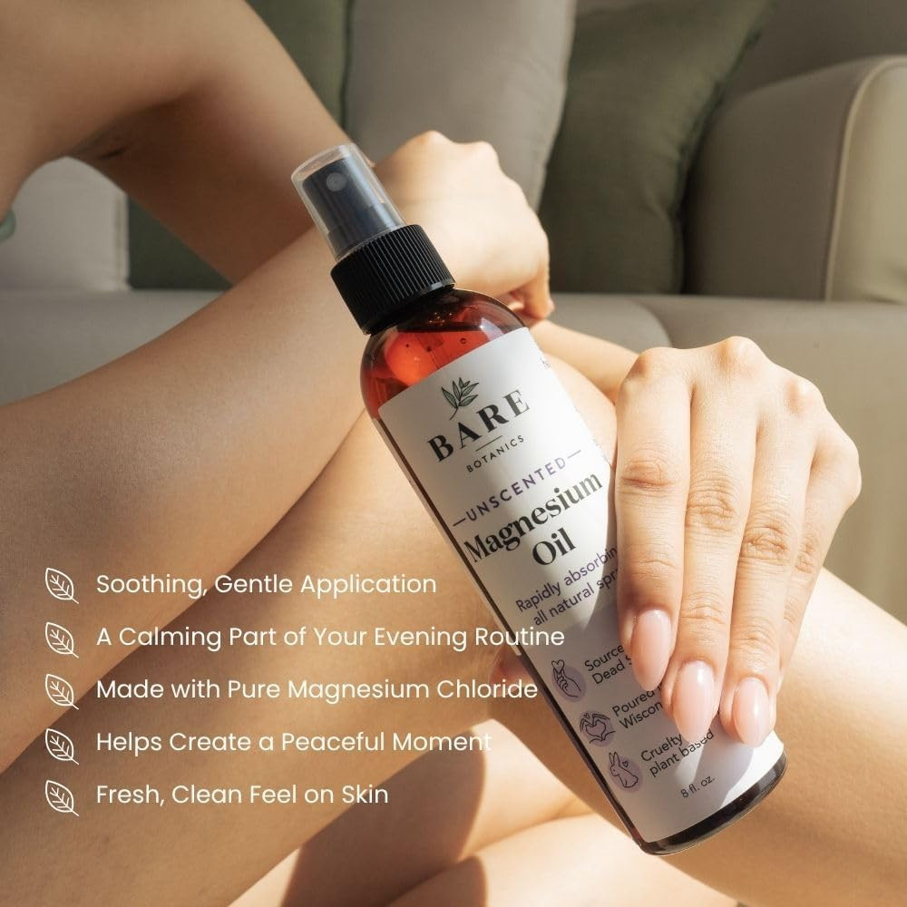 Bare Botanics Magnesium Oil Spray 4Oz Unscented | Topical Magnesium Chloride Mis