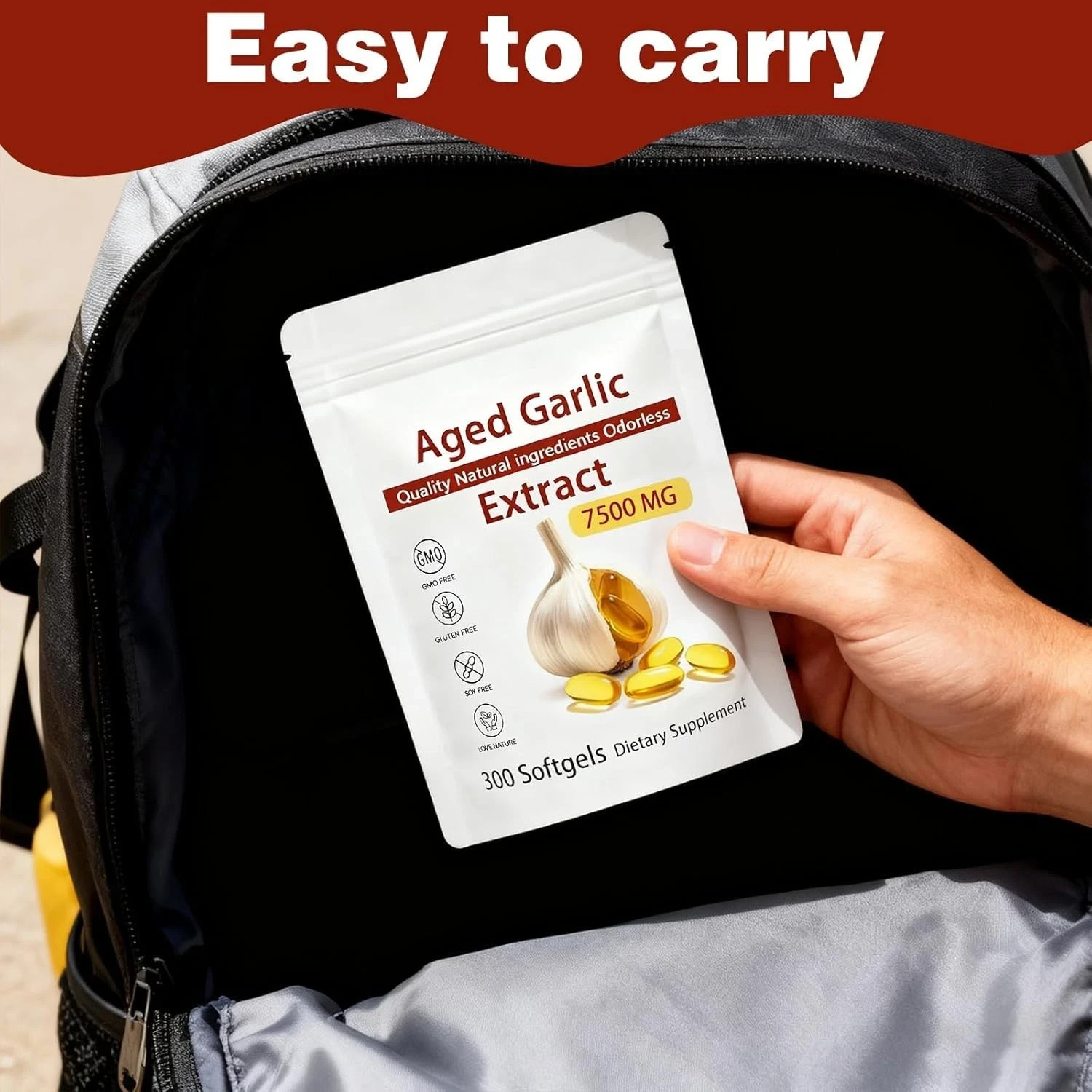 Odorless Garlic 7500mg Per Servings, 300 Softgels | 2 Years Aged Garlic Extra