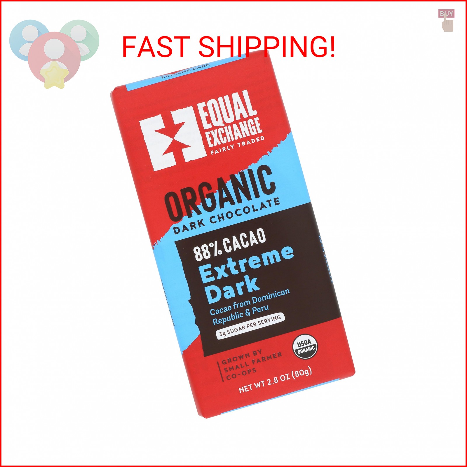 Equal Exchange, Chocolate Bar Extreme Dark Organic, 2.8 Ounce