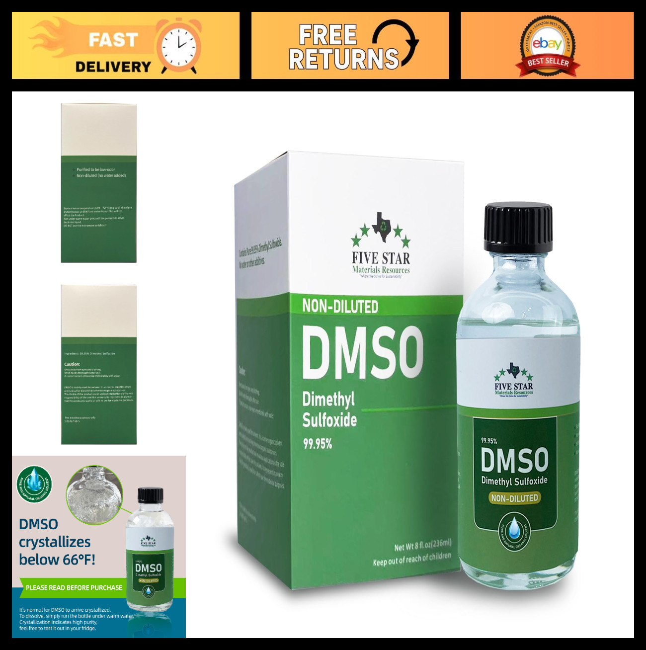 99.95% Pure DMSO Liquid 8 oz | Undiluted, Odorless, Premium Glass Bottle