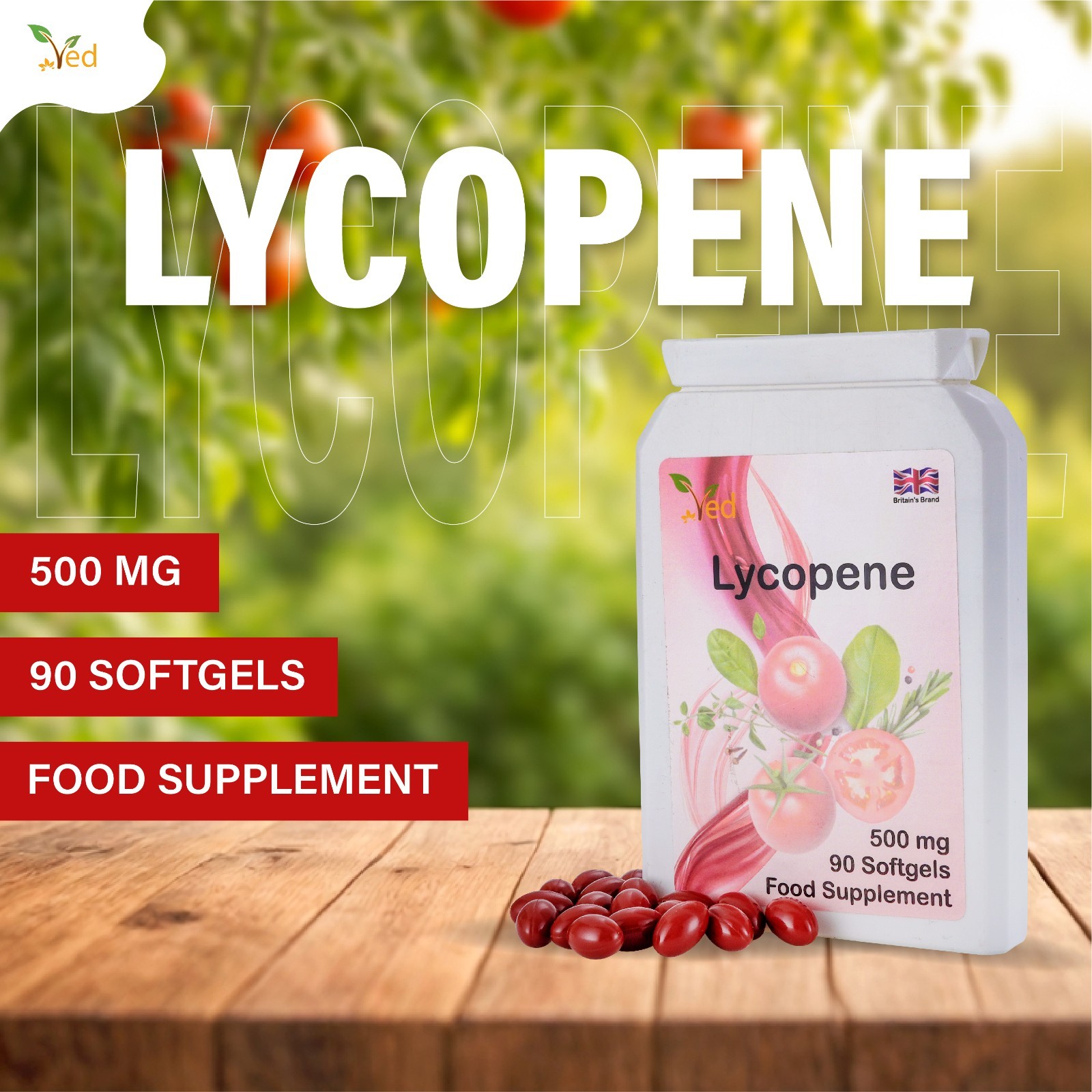 VED Lycopene 500 mg | 90 softgel, 6 Month Supply.(Pack of 2)
