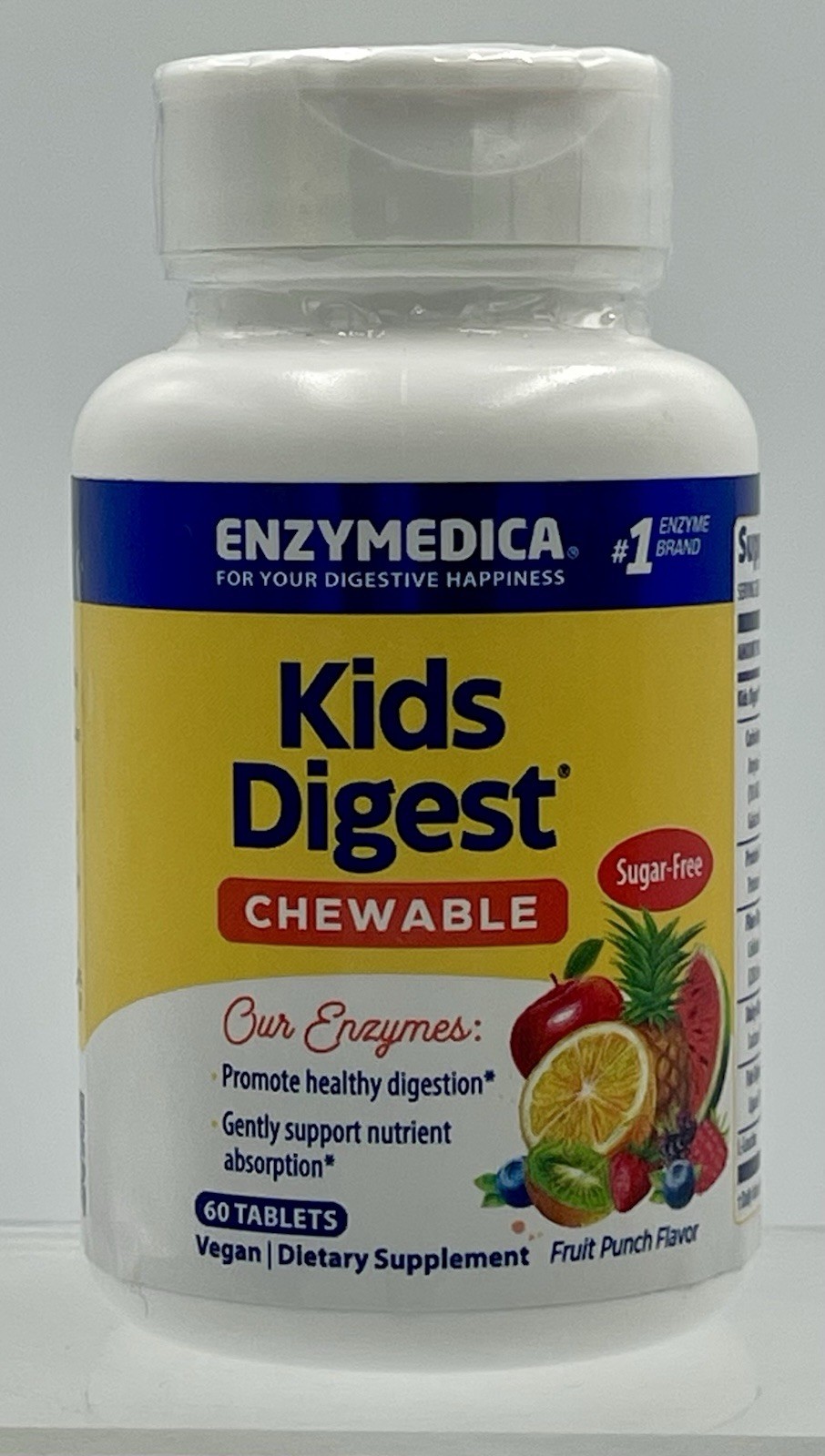 Kids Digest Fruit Punch Sugar Free 60Chewable Tablets Digestive Support EXP09/26