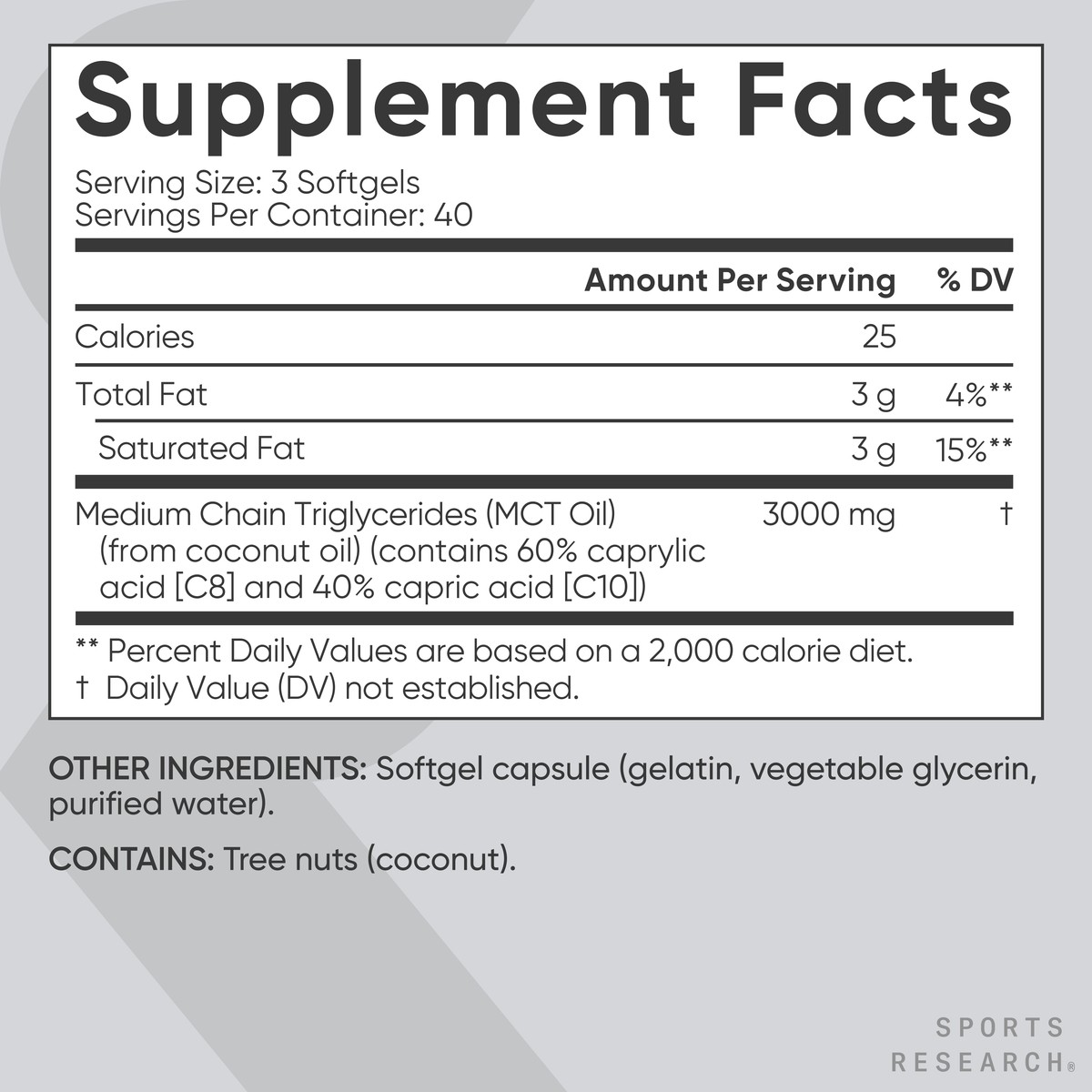 SR Keto MCT Oil – Fuel for Brain & Body – from Non-GMO Coconuts (120 Softgels)
