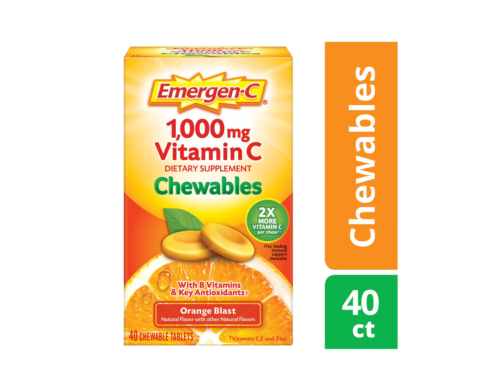 Emergen-C Vitamin C Supplement 1000 mg Chewable Tablet 40 Count Exp 06/2027