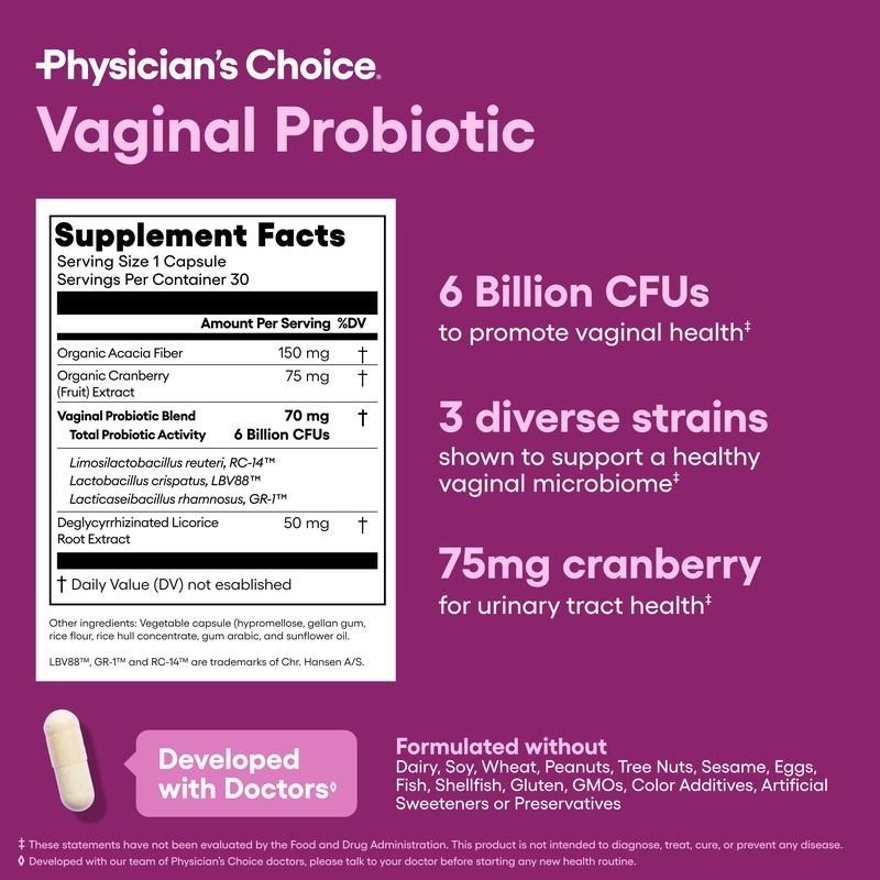 Vaginal Probiotic for Women pH Balance Odor Control Cranberry Prebiotics Feminin