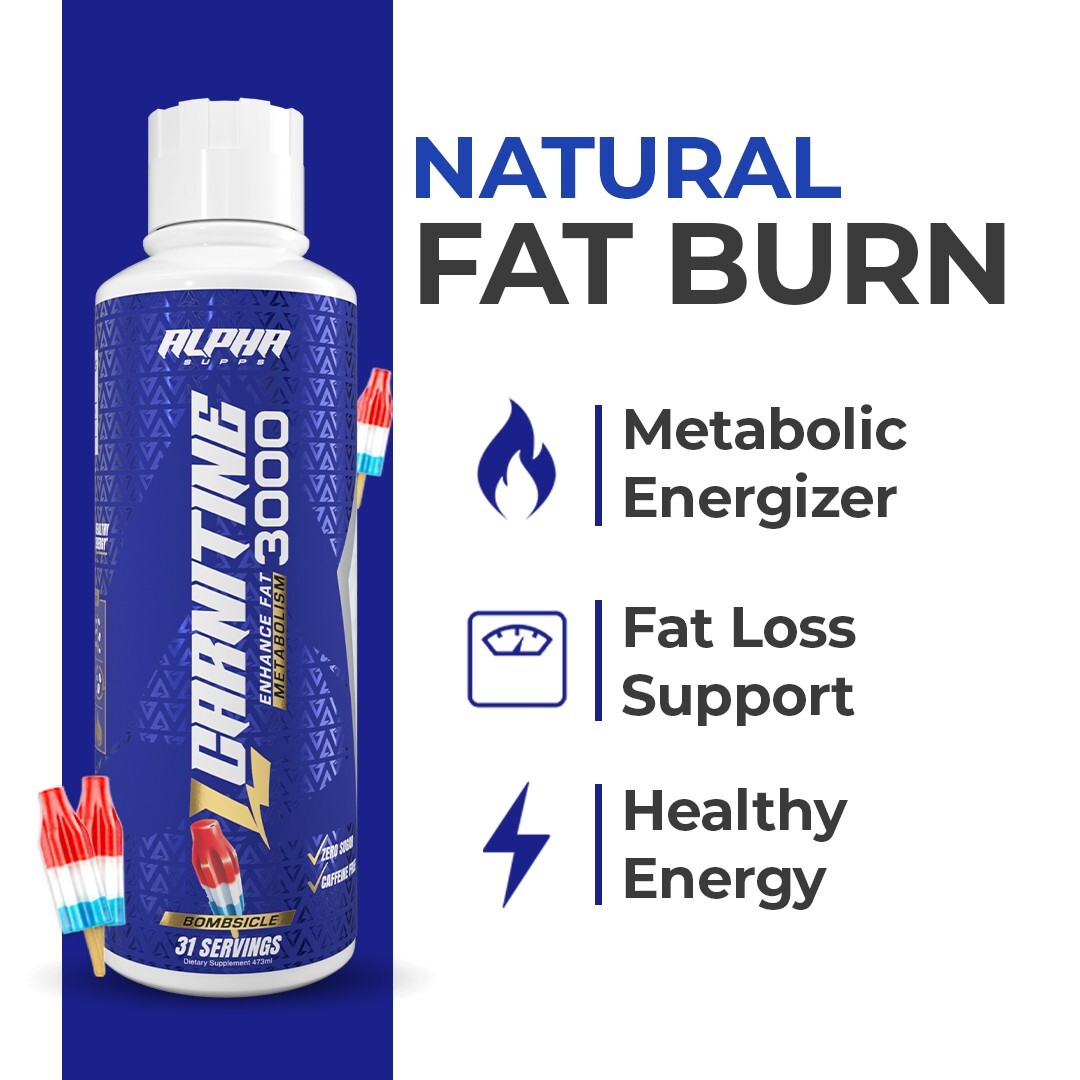 Alpha Supps L Carnitine 3000 mg Liquid Fat Burn Energy / Metabolism Boost 16 oz