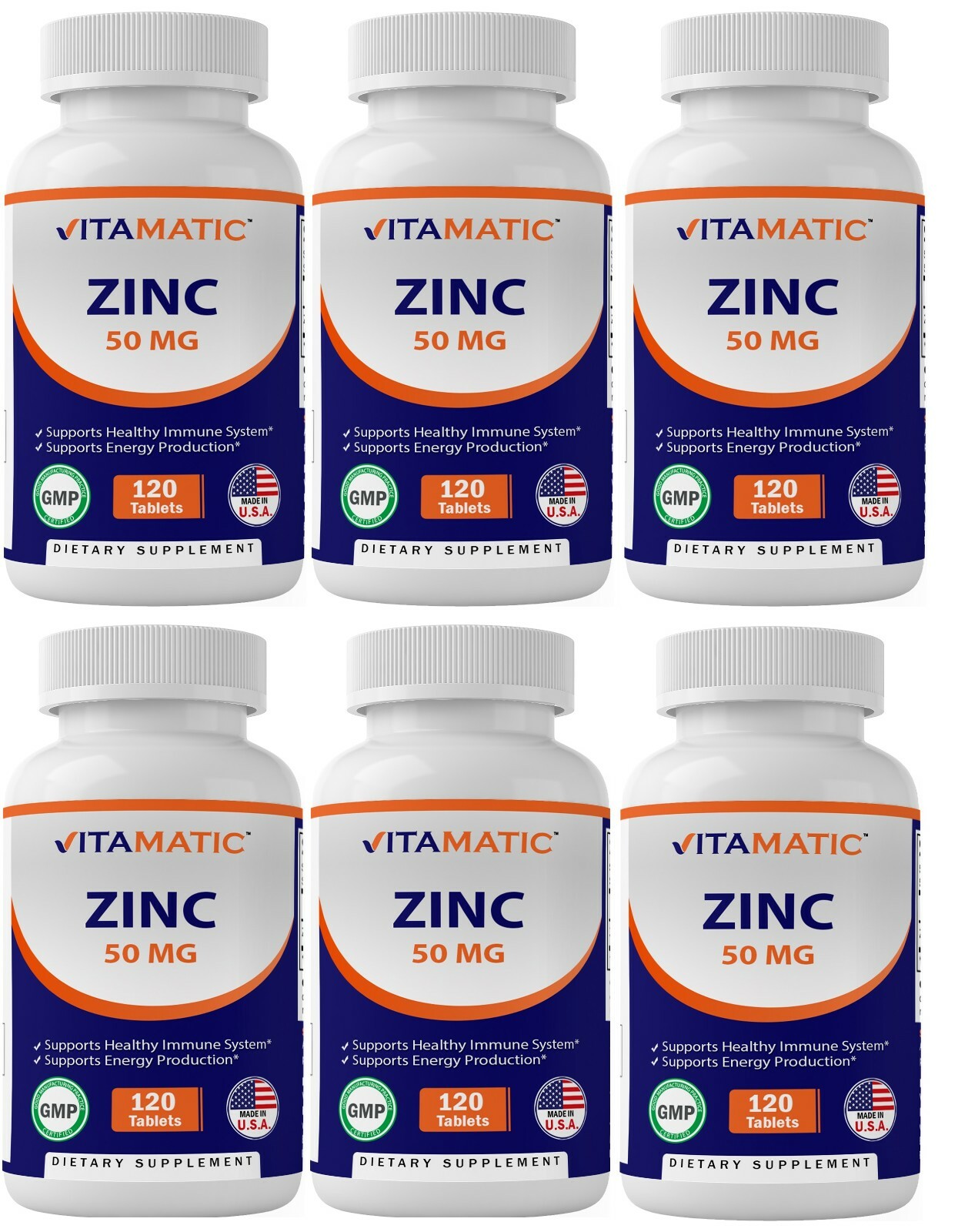 6 Pack – Vitamatic Zinc Supplement 50 mg Elemental (From Zinc Gluconate), 120 Ct