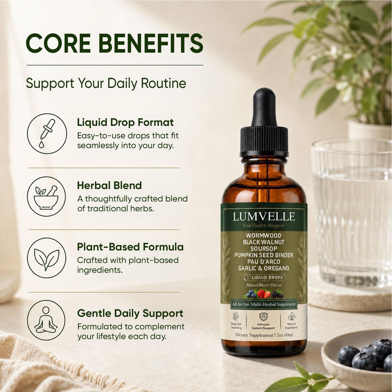 LUMVELLE Wild Harvested Wormwood Herbal Liquid Botanical Supplement Drops 60ml