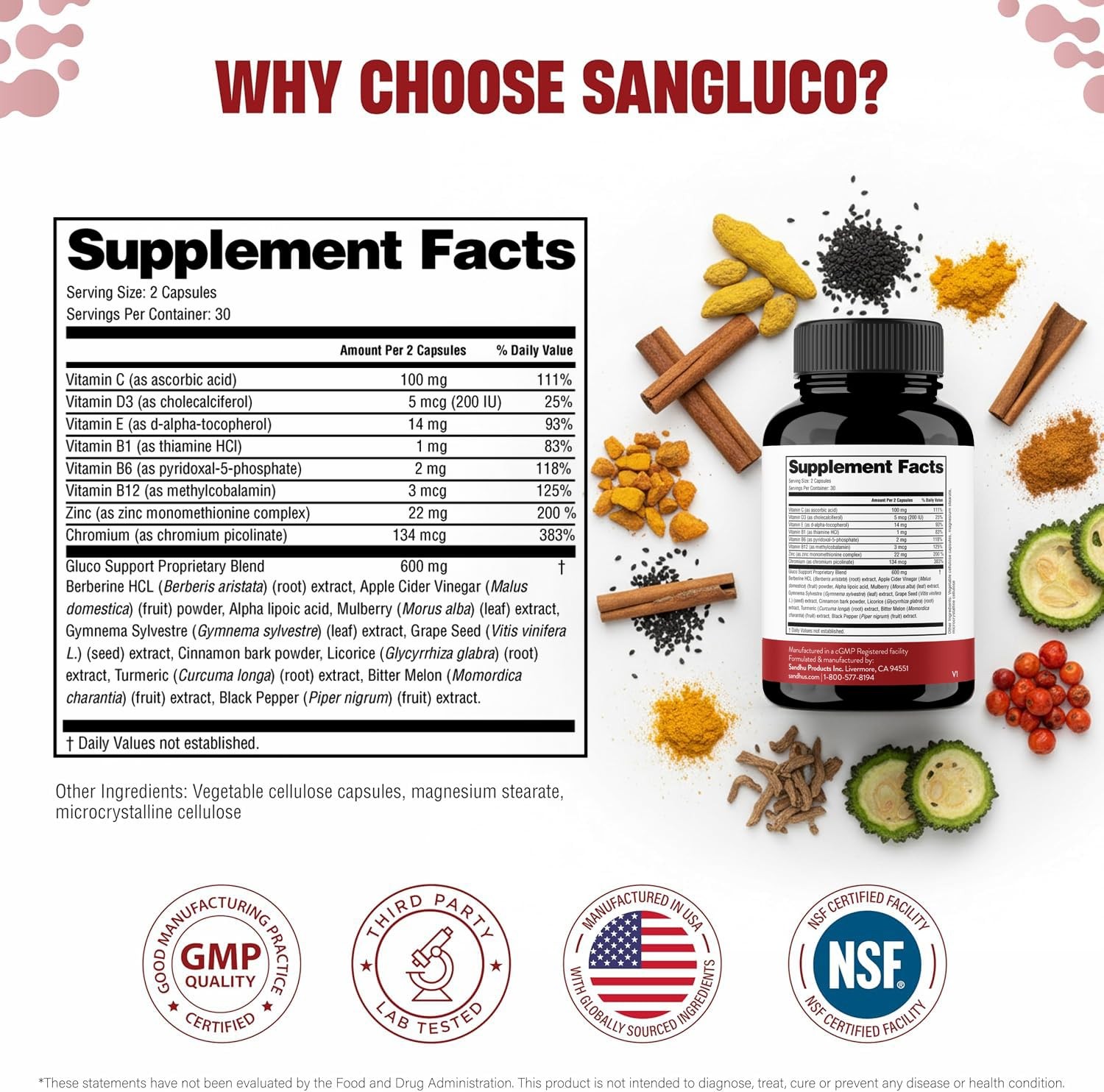 Sangluco Berberine Ceylon Cinnamon Chromium Turmeric Apple Cider Vinegar Bitt…