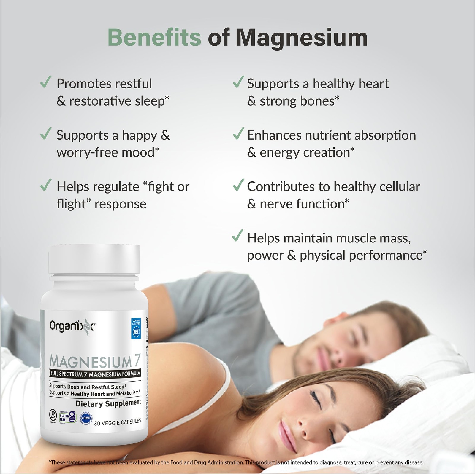 Organixx Magnesium Supplement, Natural 30 Count (Pack of 1)