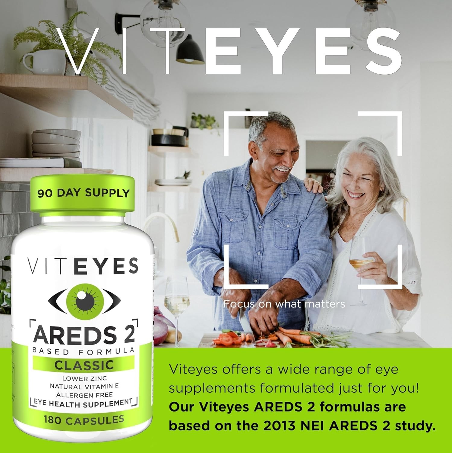 Viteyes AREDS 2 Eye Vitamins, Classic Macular Support, Allergen Free Capsules, w