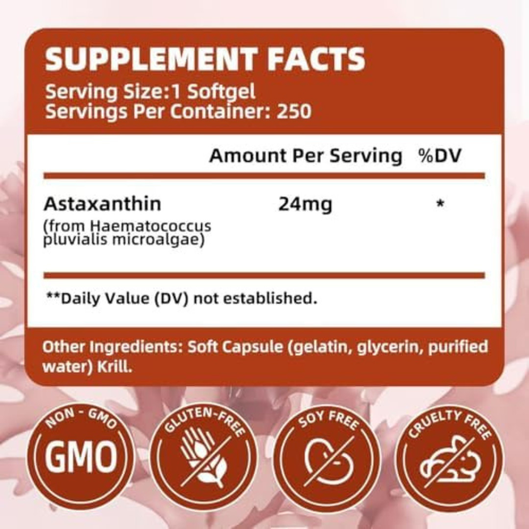 Astaxanthin 24mg | 250 Softgels | 250-Day Supply 250 Count (Pack of 1)