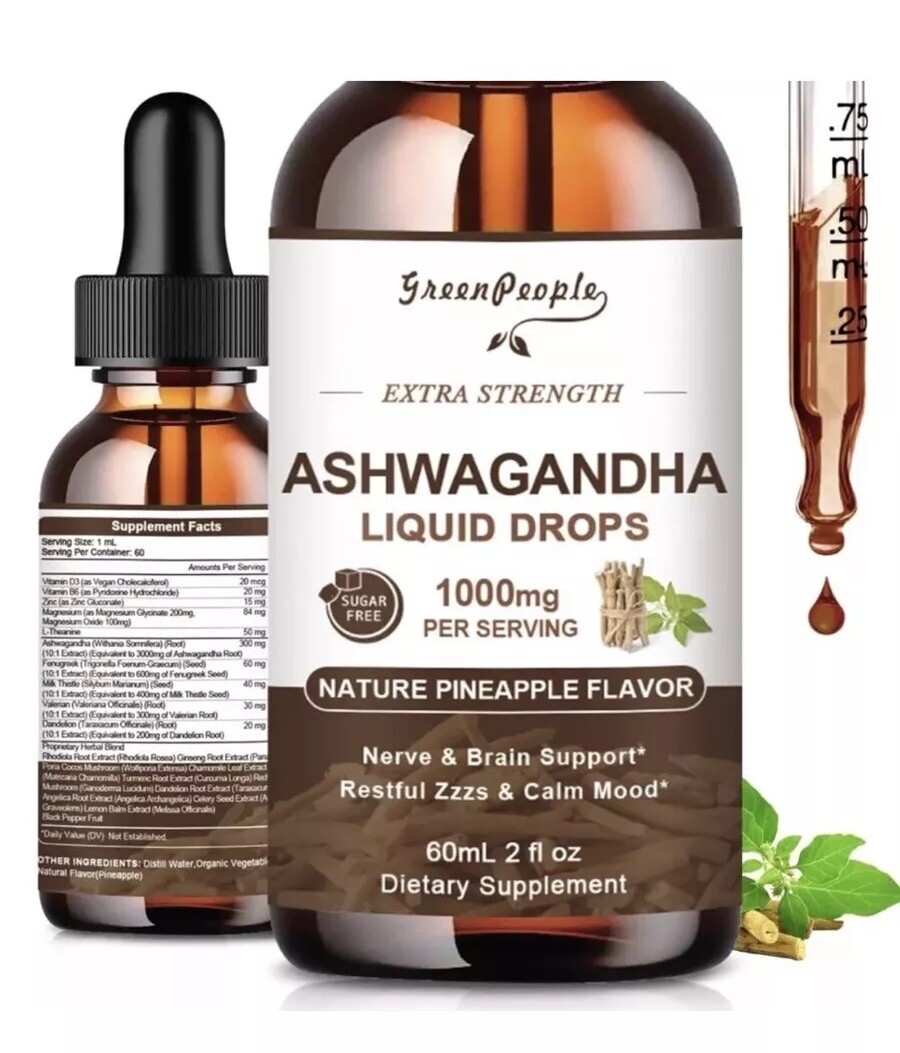 Ashwagandha /Liquid Drops/ Nature Pineapple Flavor /2fl. Oz./ Best By 01/2026