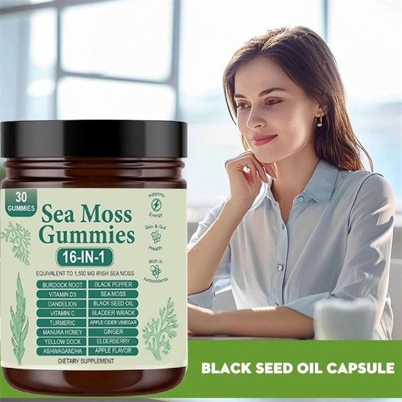 Improved 16 in 1 Organic Sea Moss Gummy | Irishmoss Extract 6000Mg | Green Apple