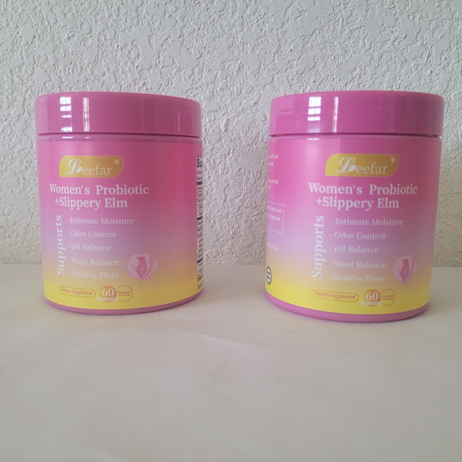 Two Leefar Women’s Probiotic Slippery Elm Pineapple 60 gummies exp: 05/04/2028