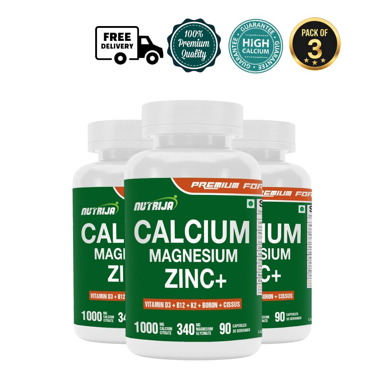 3x Nutri.Ja Calcium Magnesium Zinc D3 K2 B12 90 Caps