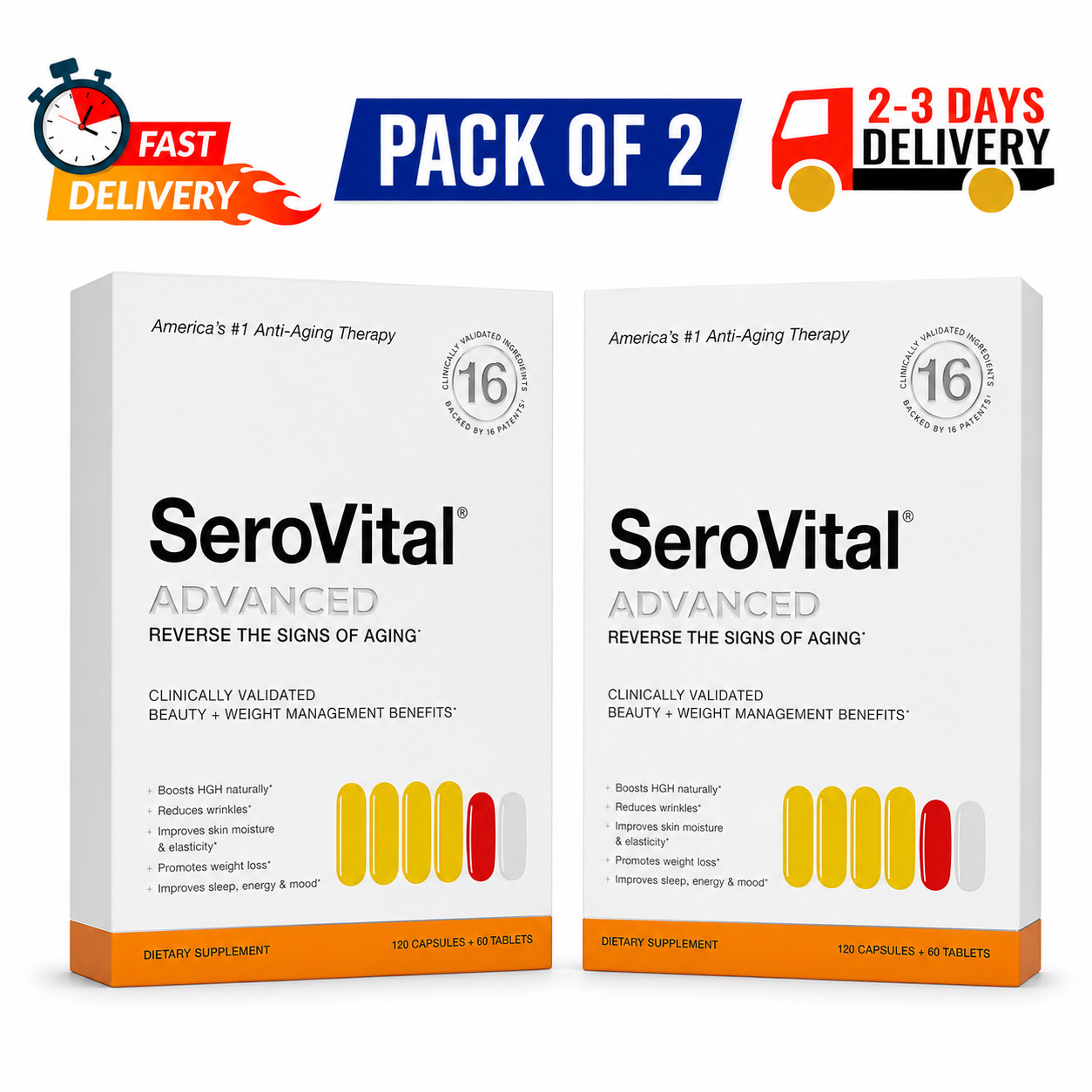 Pack of 2 SeroVital Advanced Dietary Supplement 120 Capsules + 60 Tablets