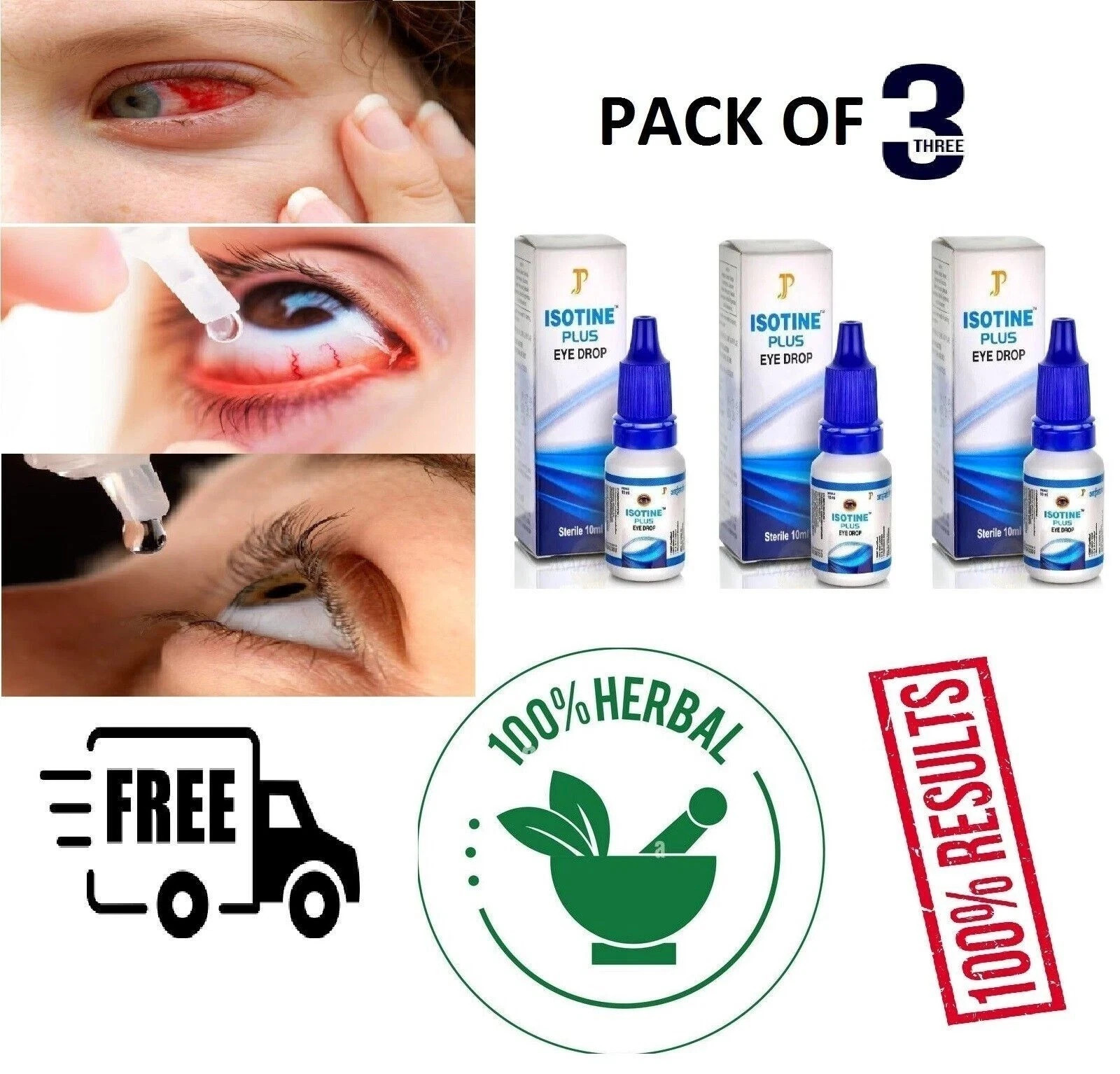 (PACKOF 3) Herbal Eye Drops and 100% PURE Genuine Eye Drops 10ml