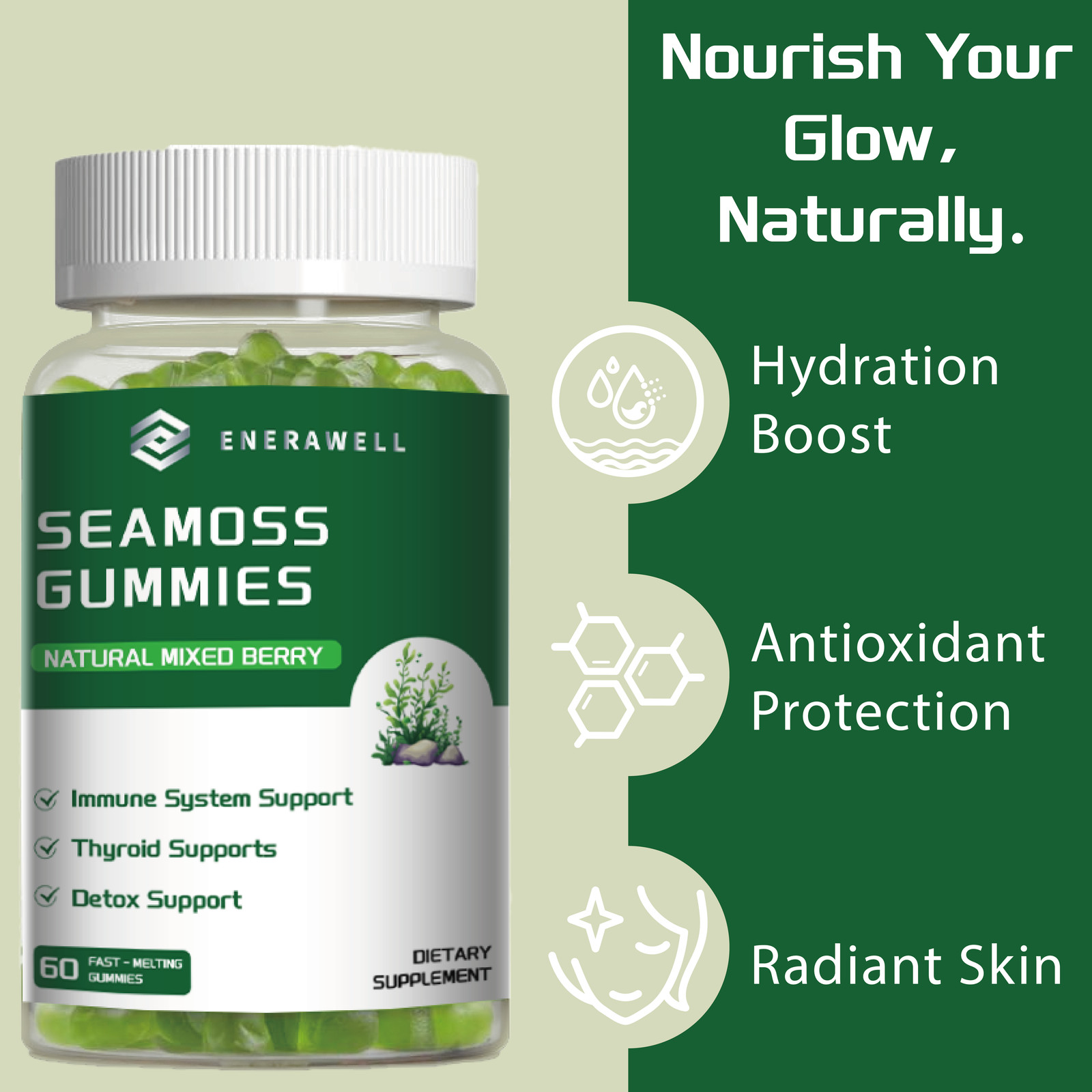 3x Sea Moss Gummies 1300mg-Irish sea Moss,Bladderwrack,Immune Support 02/07/2027