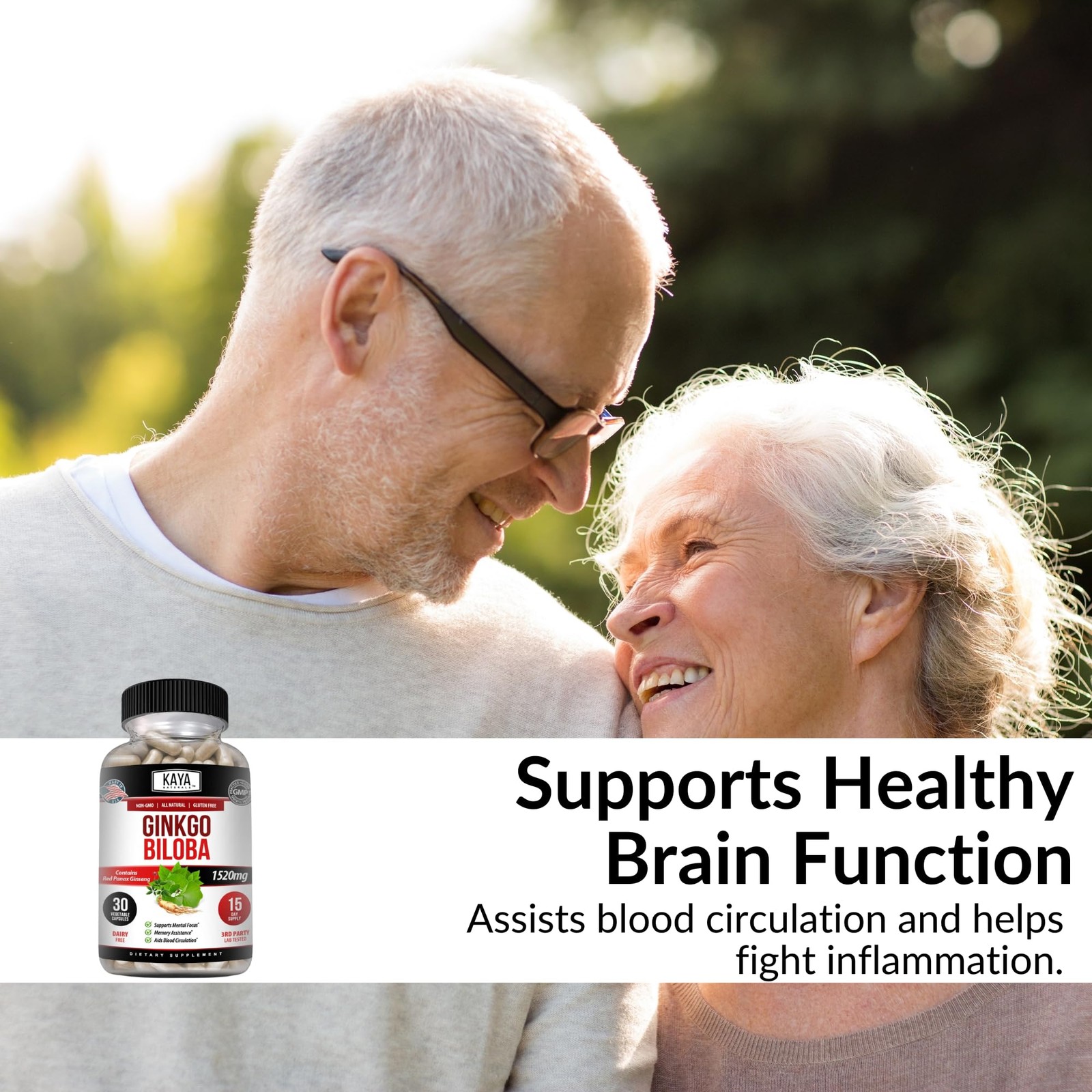 Kaya Naturals Red Panax Ginseng + Ginkgo Biloba – Nootropic Brain Supplement – C