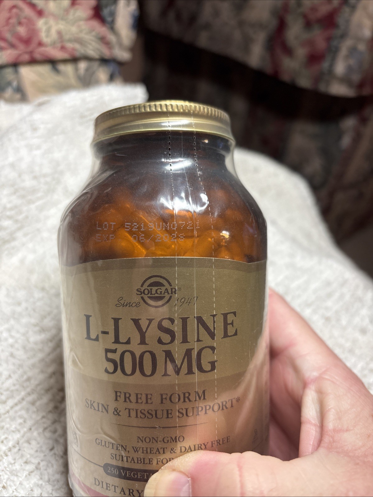 Solgar L-Lysine Vegetable Capsules 500mg 250 Count – Exp 06/2028 – Sealed