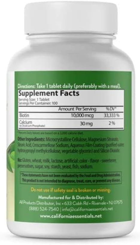 10,000mcg BIOTIN FOR HAIR,SKIN,NAIL HEALTH -MAXIMUM DOSAGE BIOTIN SUPPLEMENT