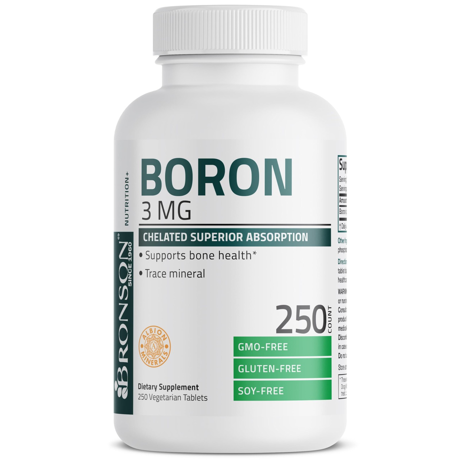 Bronson Boron 3 MG Chelated Superior Absorption 250 Count (Pack of 1)
