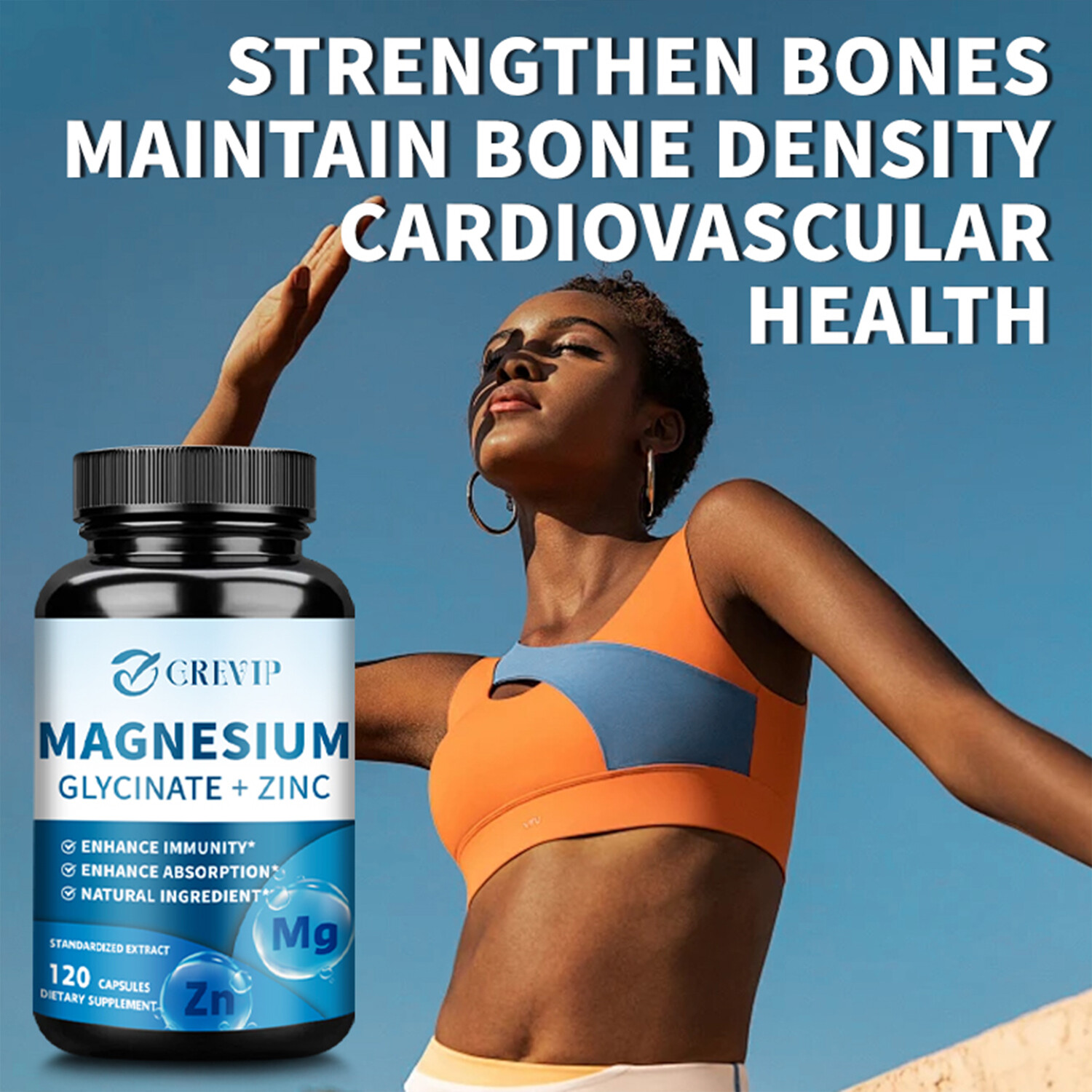 120pcs Magnesium Glycinate + Zinc – Brain & Heart Health,Stress & Anxiety Relief