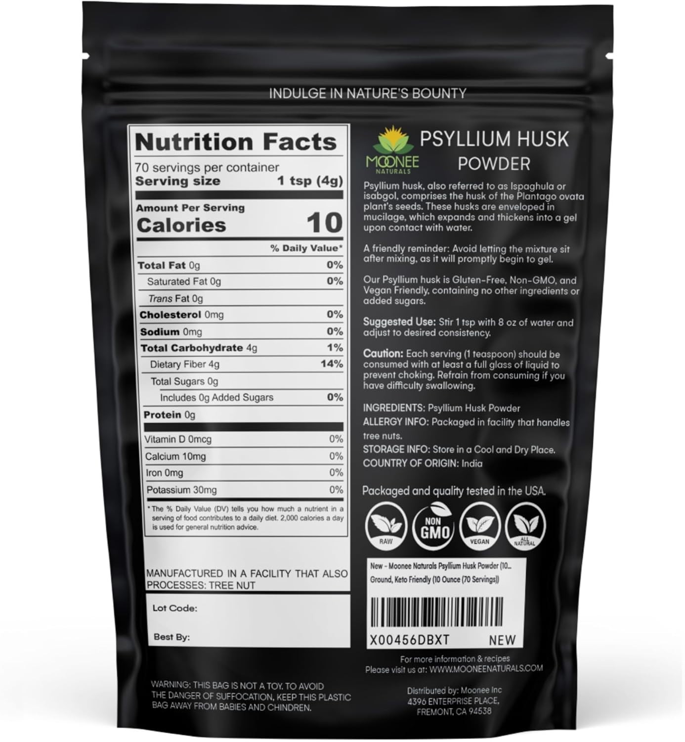 Psyllium Husk Powder (10 OZ), Gluten Free, Non GMO, Finely Ground, Keto Friendly